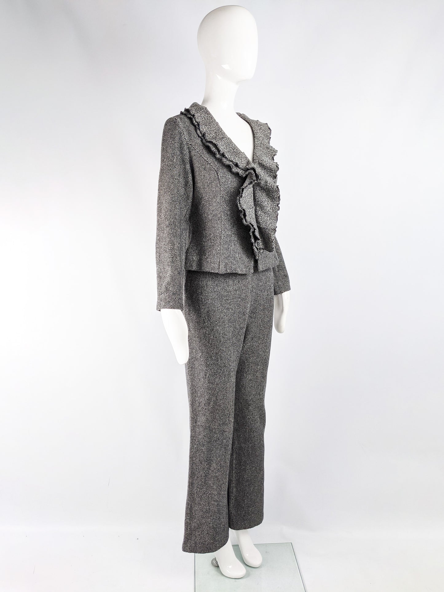 Womens Vintage Wool Tweed Wide Leg Pant Suit, 1990s
