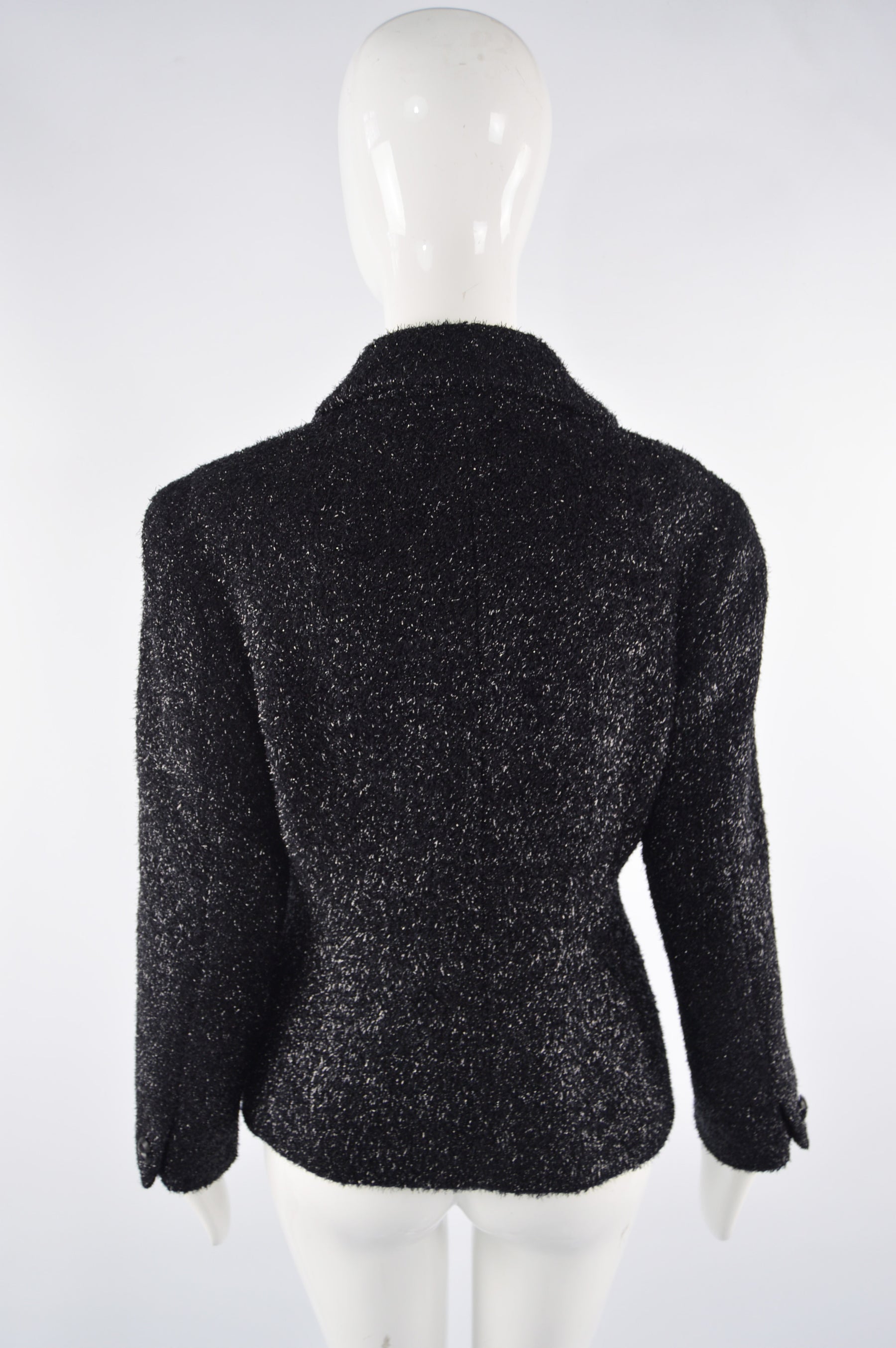 Preowned Black Fuzzy Vintage Lurex & Wool Jacket, 1980s