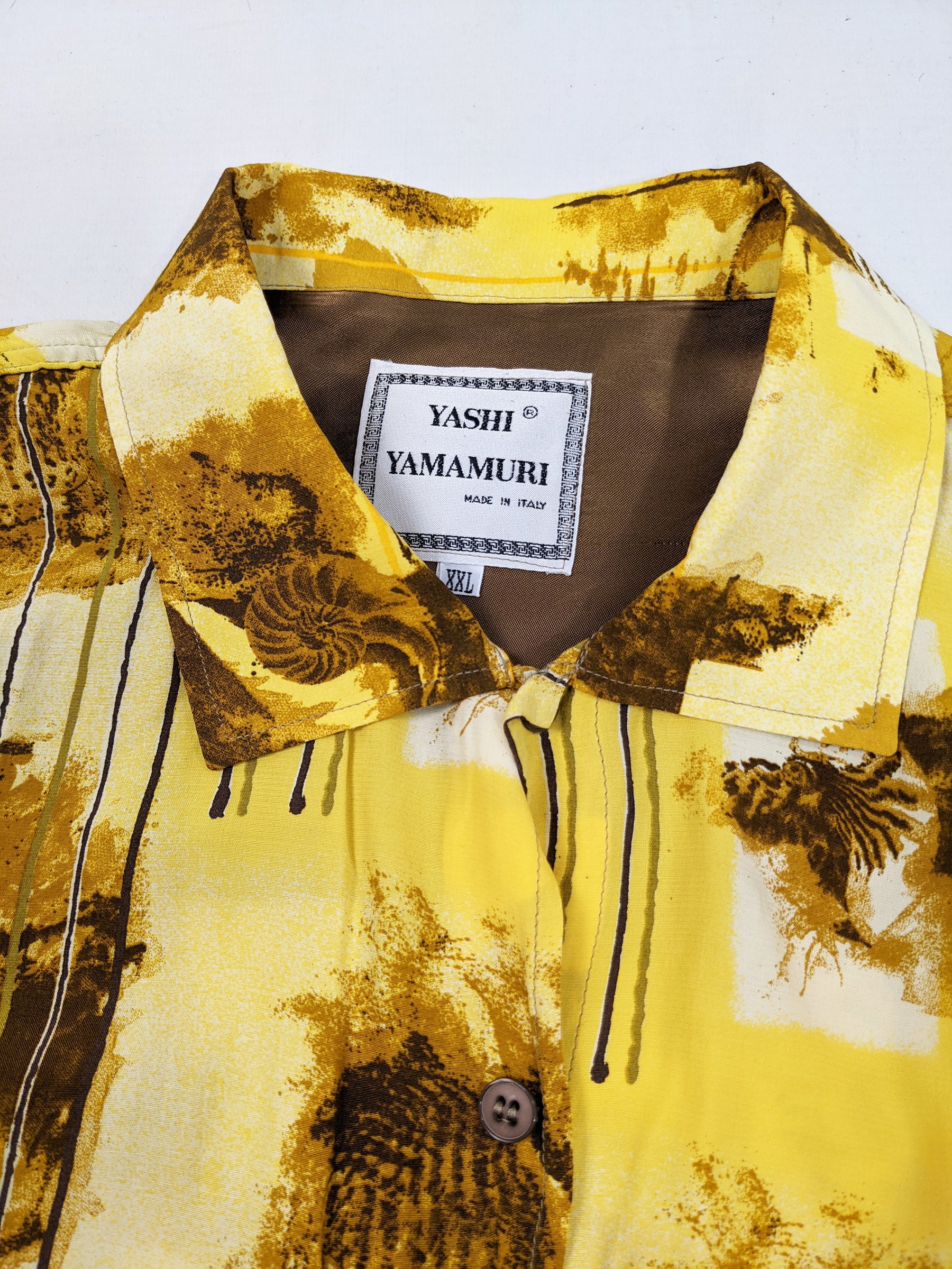 Mens Vintage Oversized Yellow Rayon Shirt, 1980s