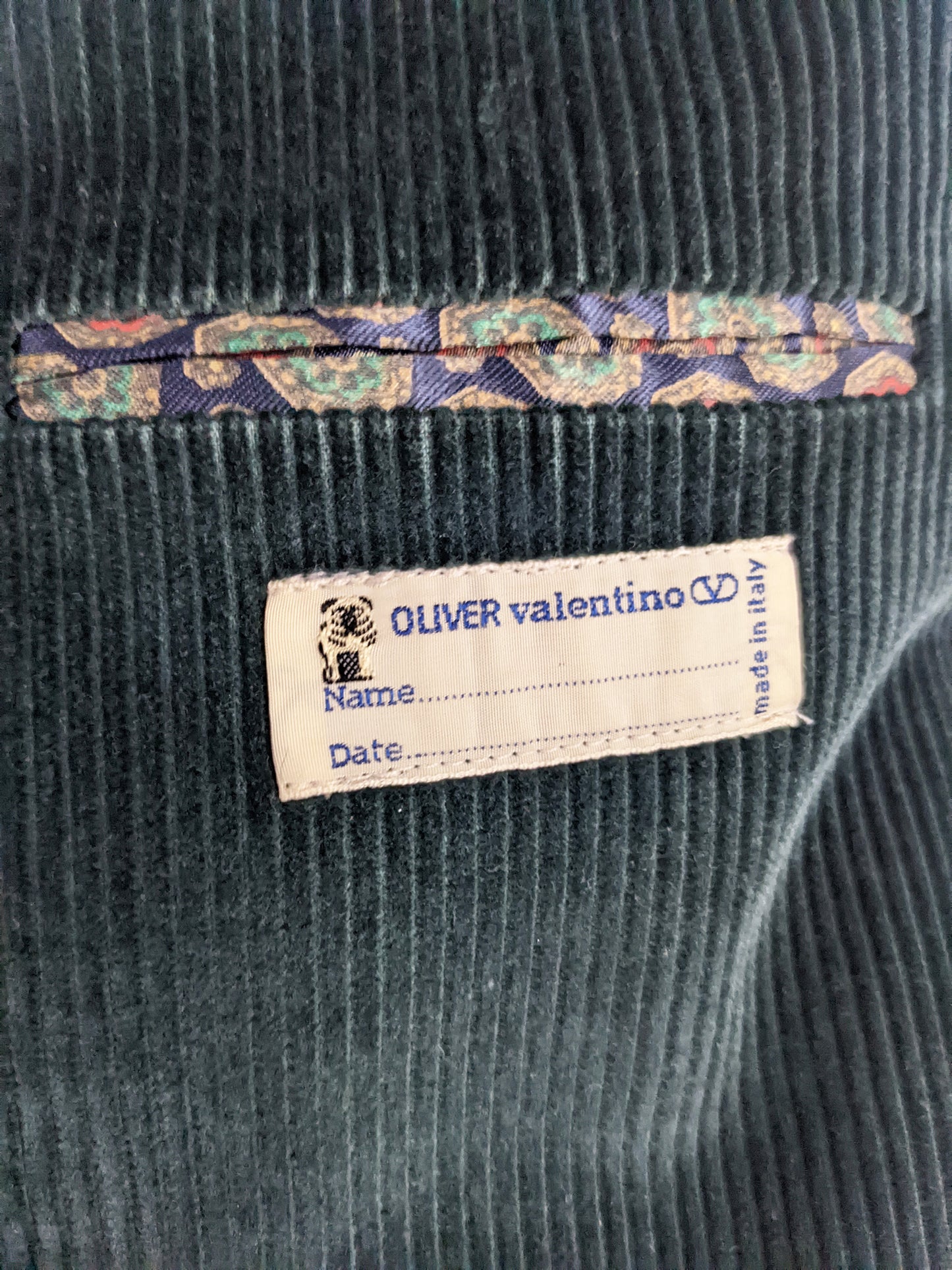Oliver by Valentino Vintage Mens Teal Corduroy Blazer, 1980s