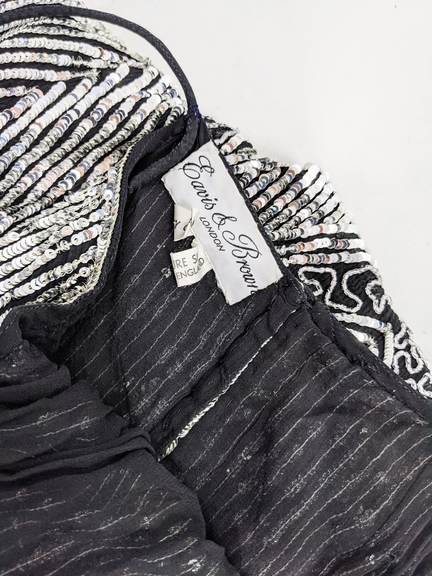 Vintage Black Silk & Silver Sequin Art Deco Party Dress, 1980s