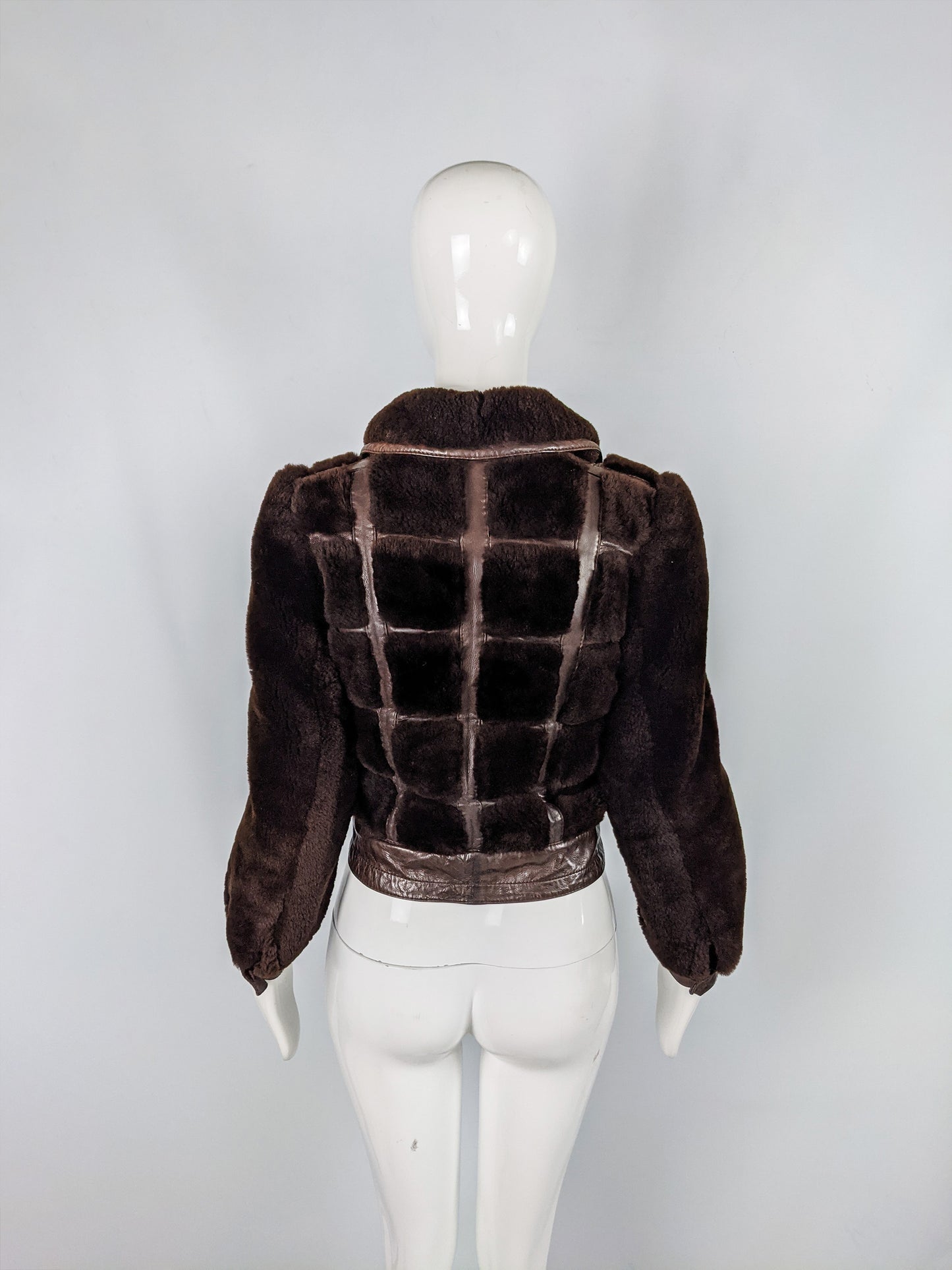 Vintage Brown Shearling & Leather Trim Coat, 1980s