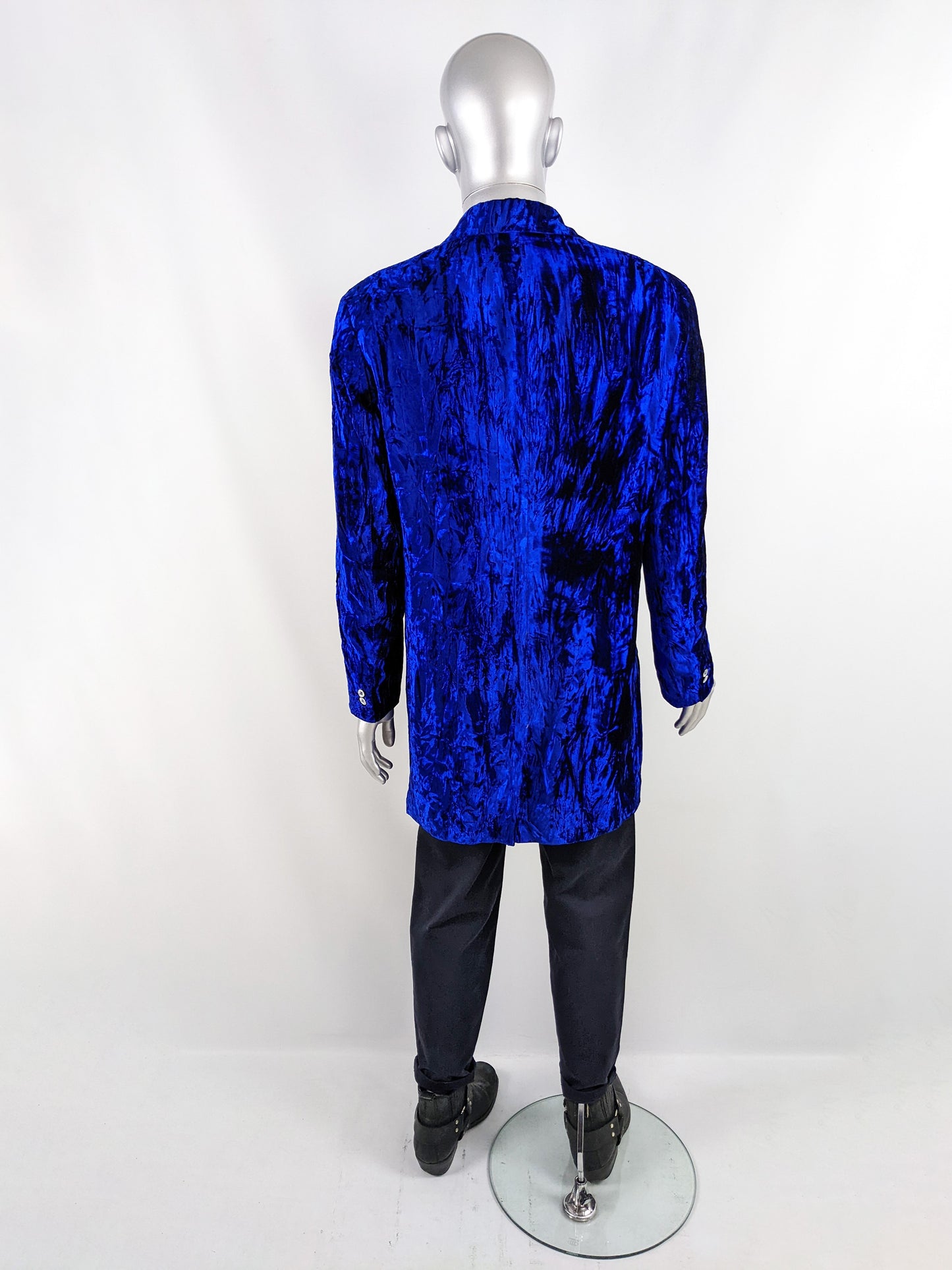 Willson Vintage Mens Bold Blue Crushed Velvet Jacket, 1980s