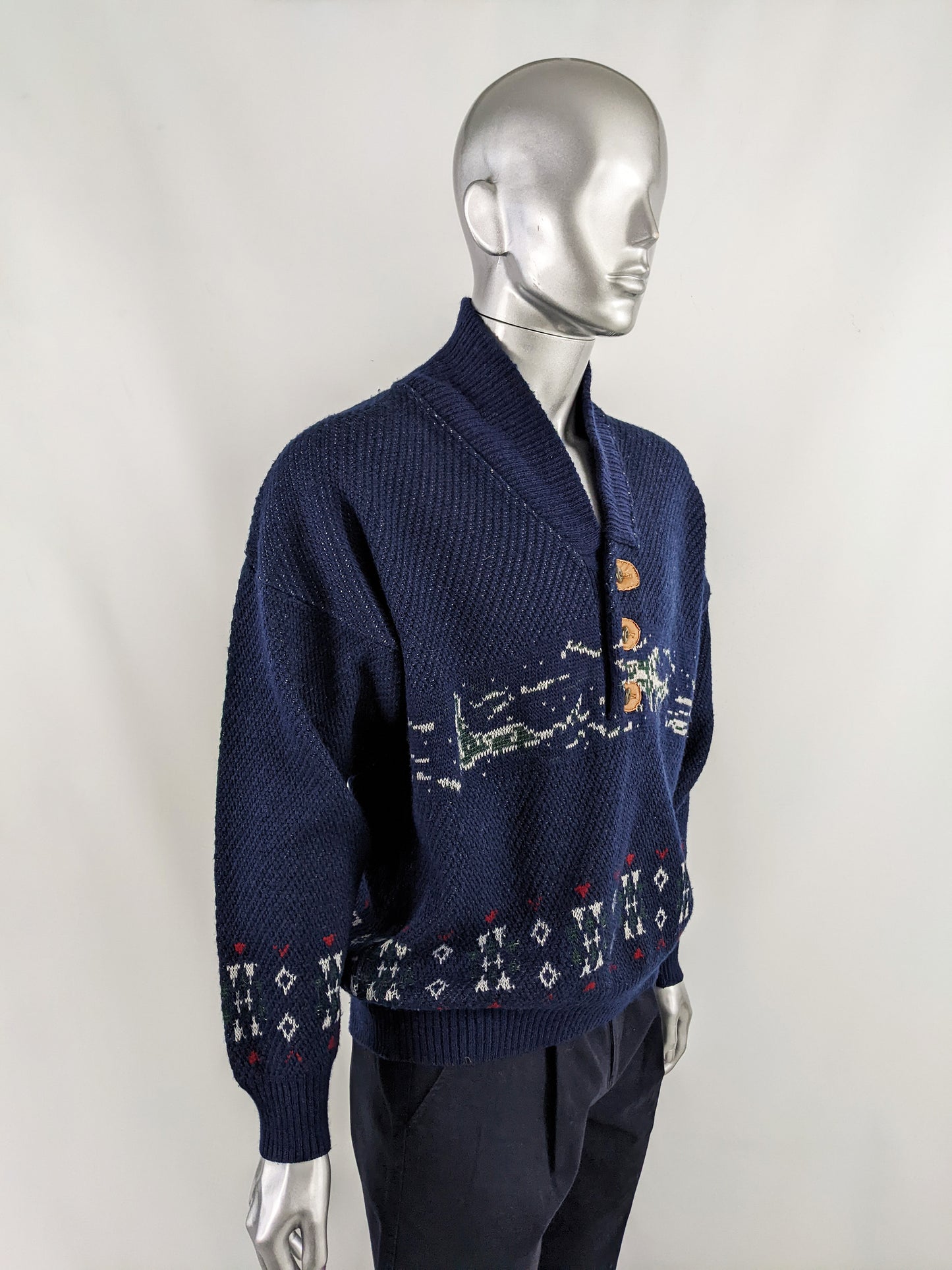 Luciano Chiari Vintage Mens Shawl Collar Jumper, 1980s