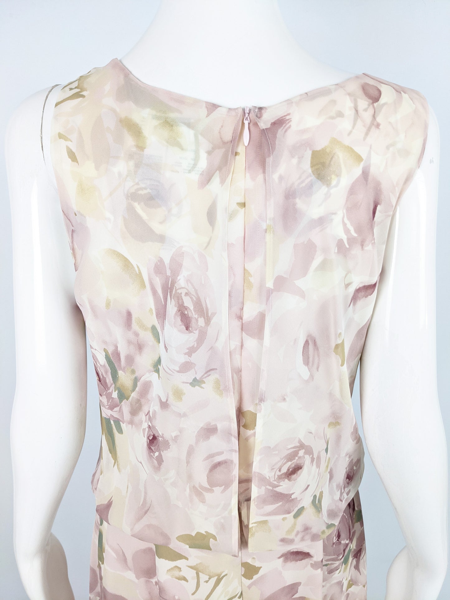 Vintage Pastel Sheer Floral Pure Silk Chiffon Blouson Dress, 1990s