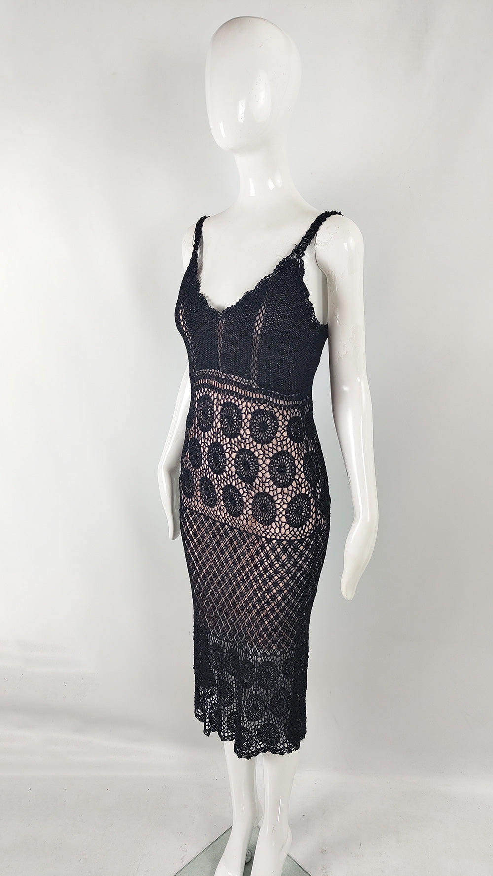 Ronit Zilkha Vintage Y2K Black Beaded Crochet Dress