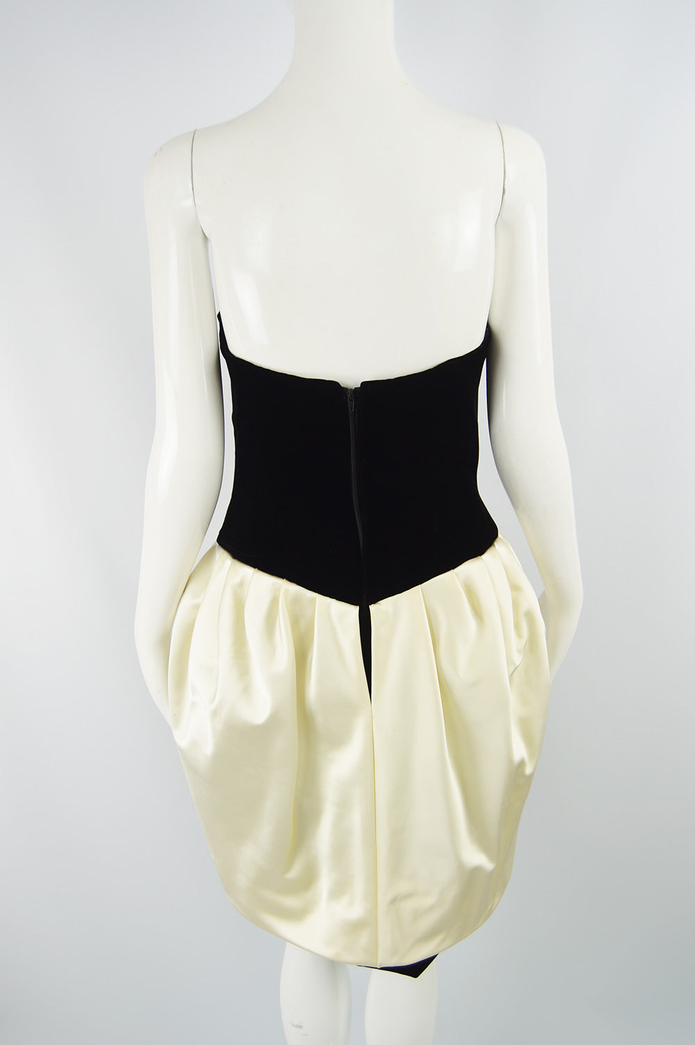Vintage Black Velvet & Ivory Silk Satin Party Dress, 1980s