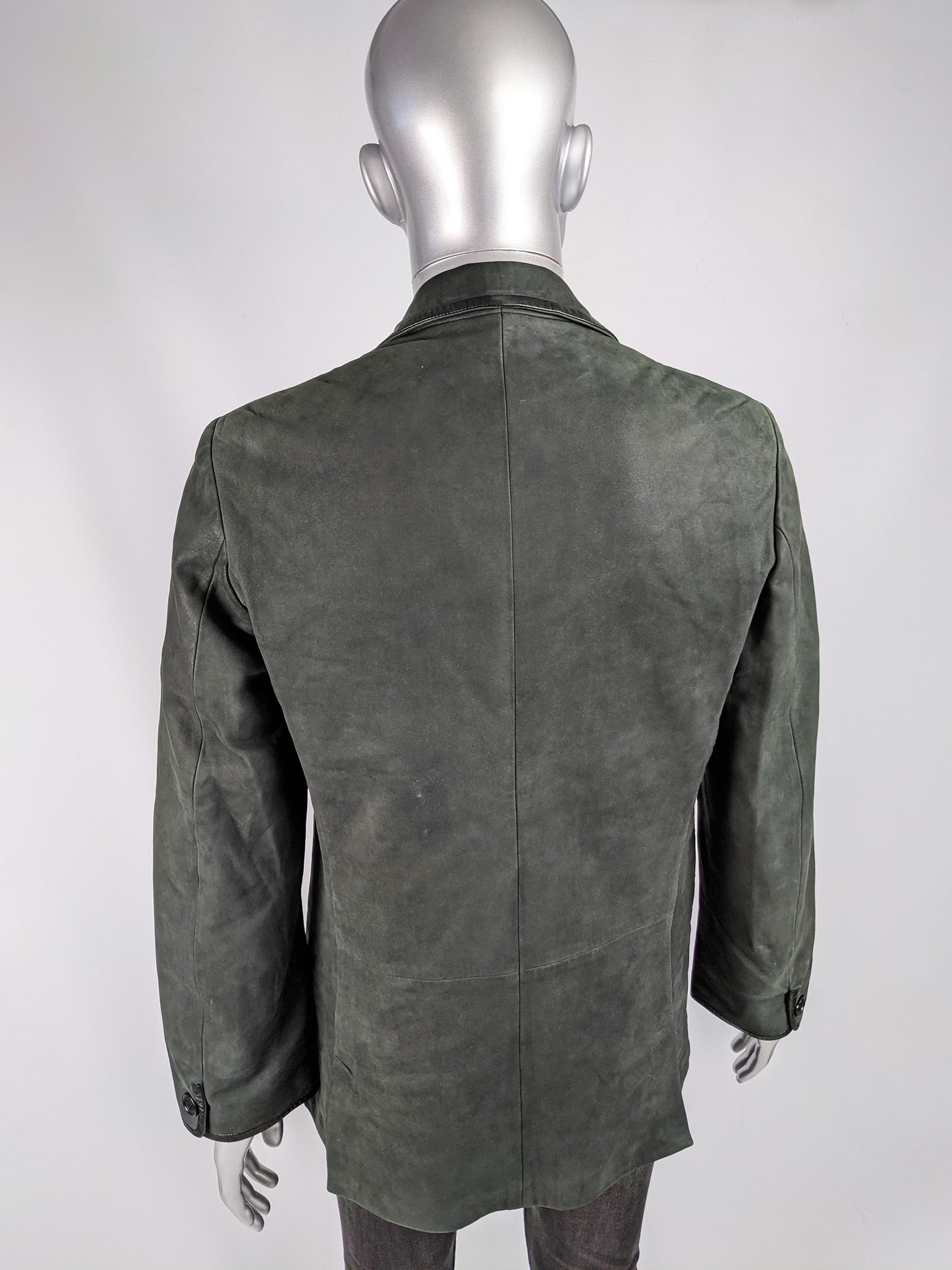 Mens Vintage Dark Green Suede & Leather Blazer, 1990s