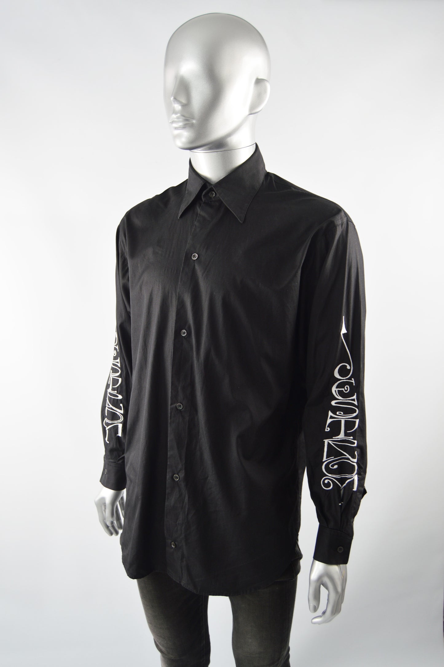 Mens Vintage Black Embroidered Long Sleeve Shirt, 1990s
