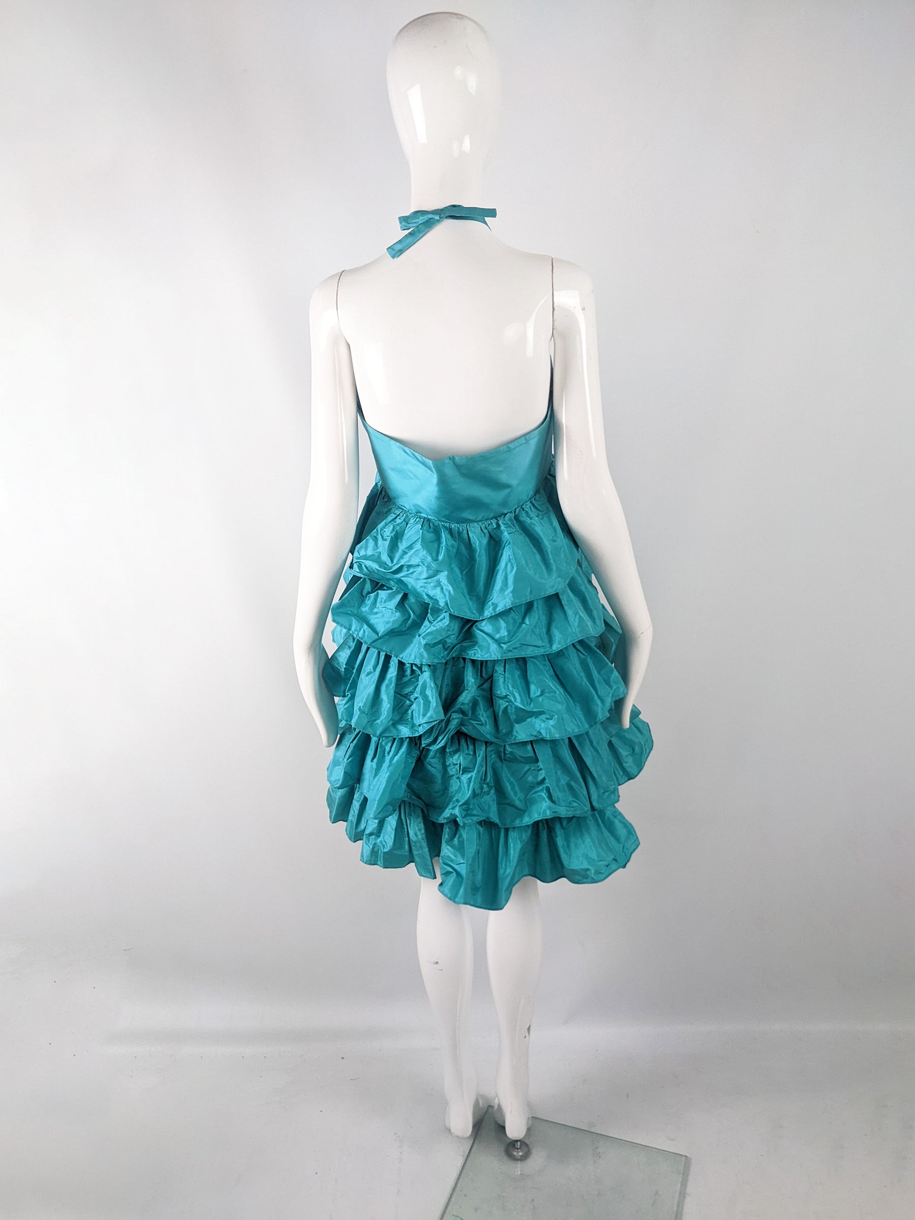 Blumarine Blugirl Vintage y2k Teal Silk Taffeta Ruffled Dress, 2000s