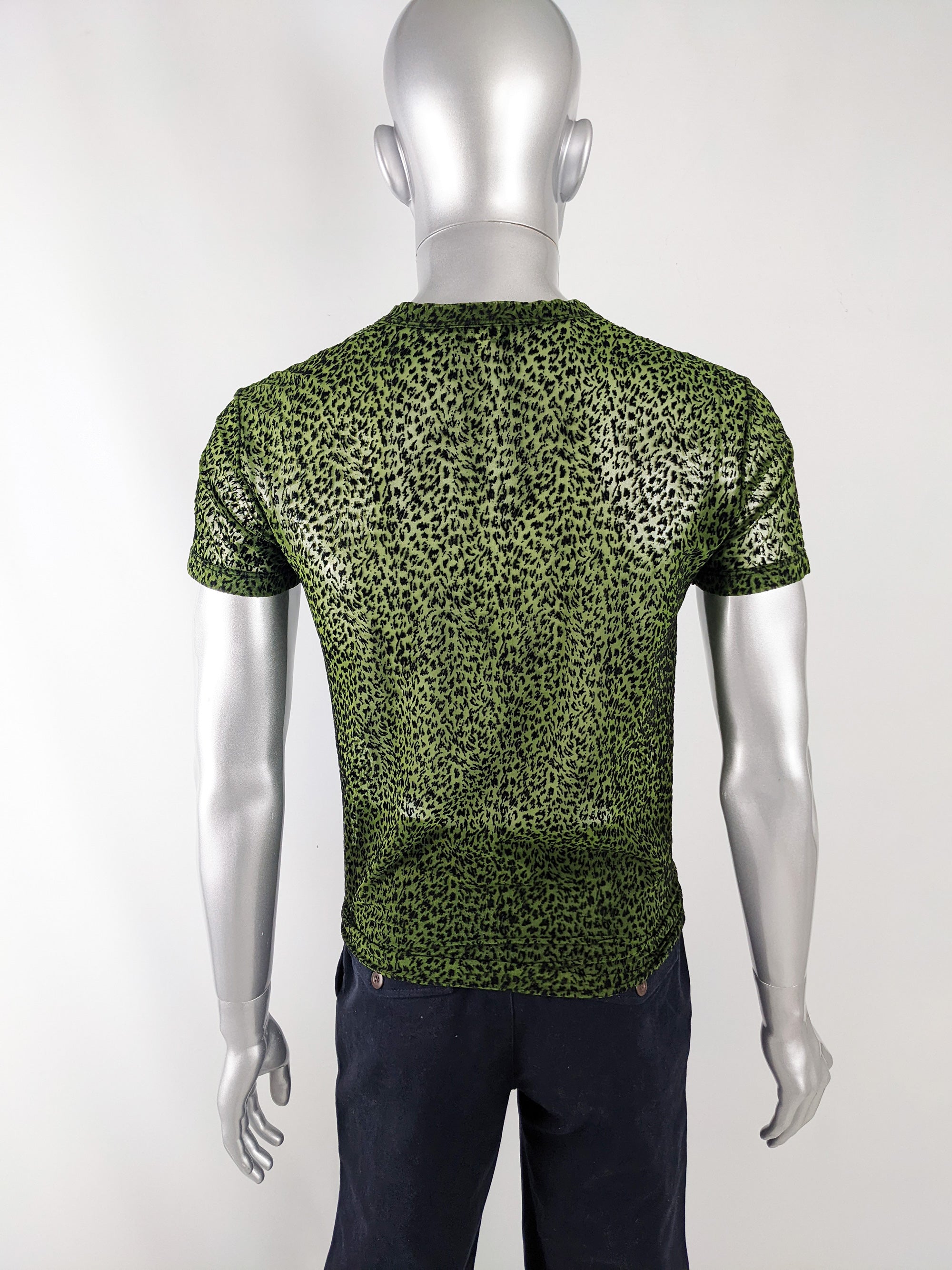 Gianni Versace Versus Vintage Mens Green Sheer Mesh Shirt, 1990s