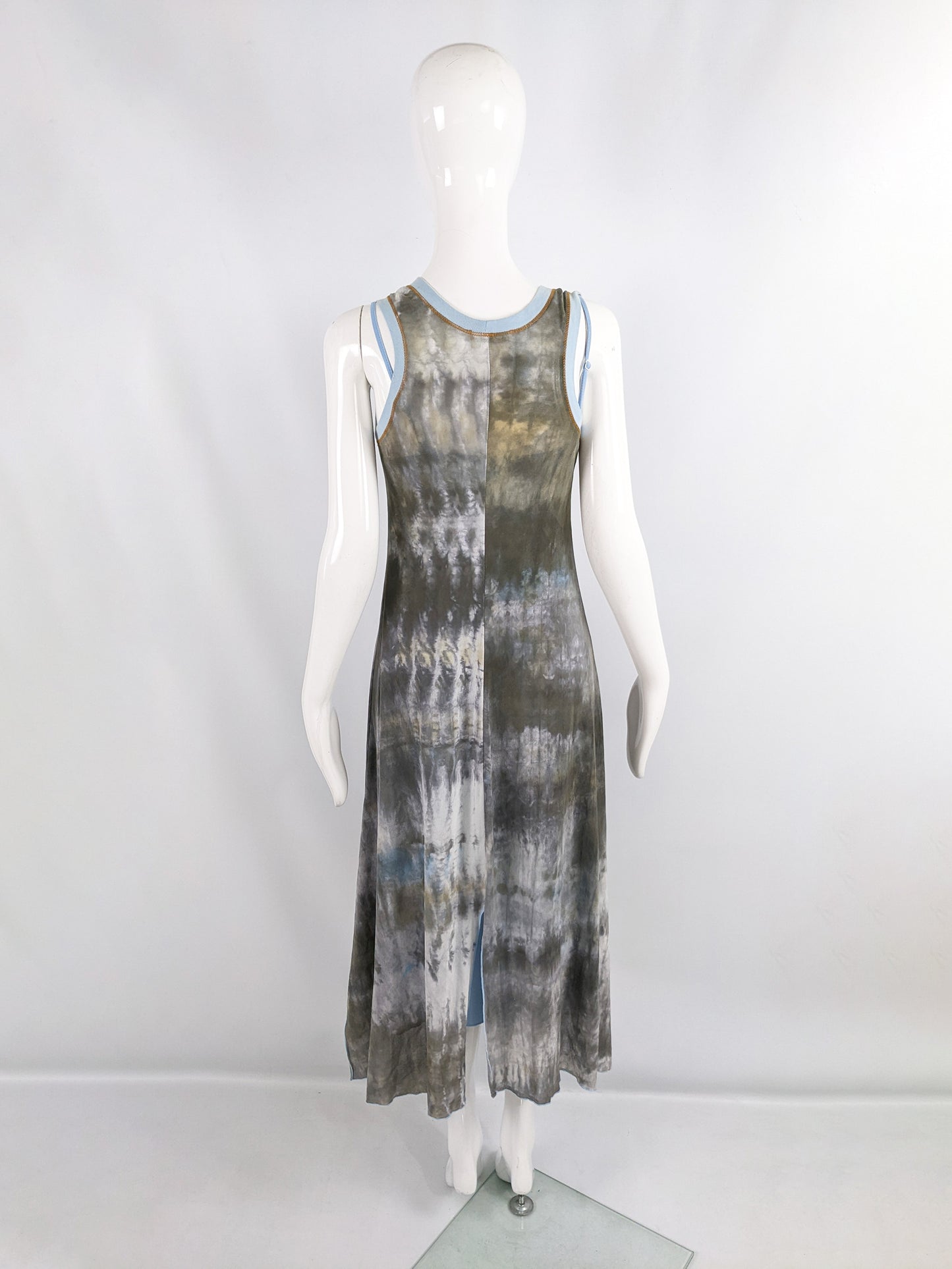 Cop Copine Vintage Mesh Two Piece Tie Dye Print Slip Dress, 1990s