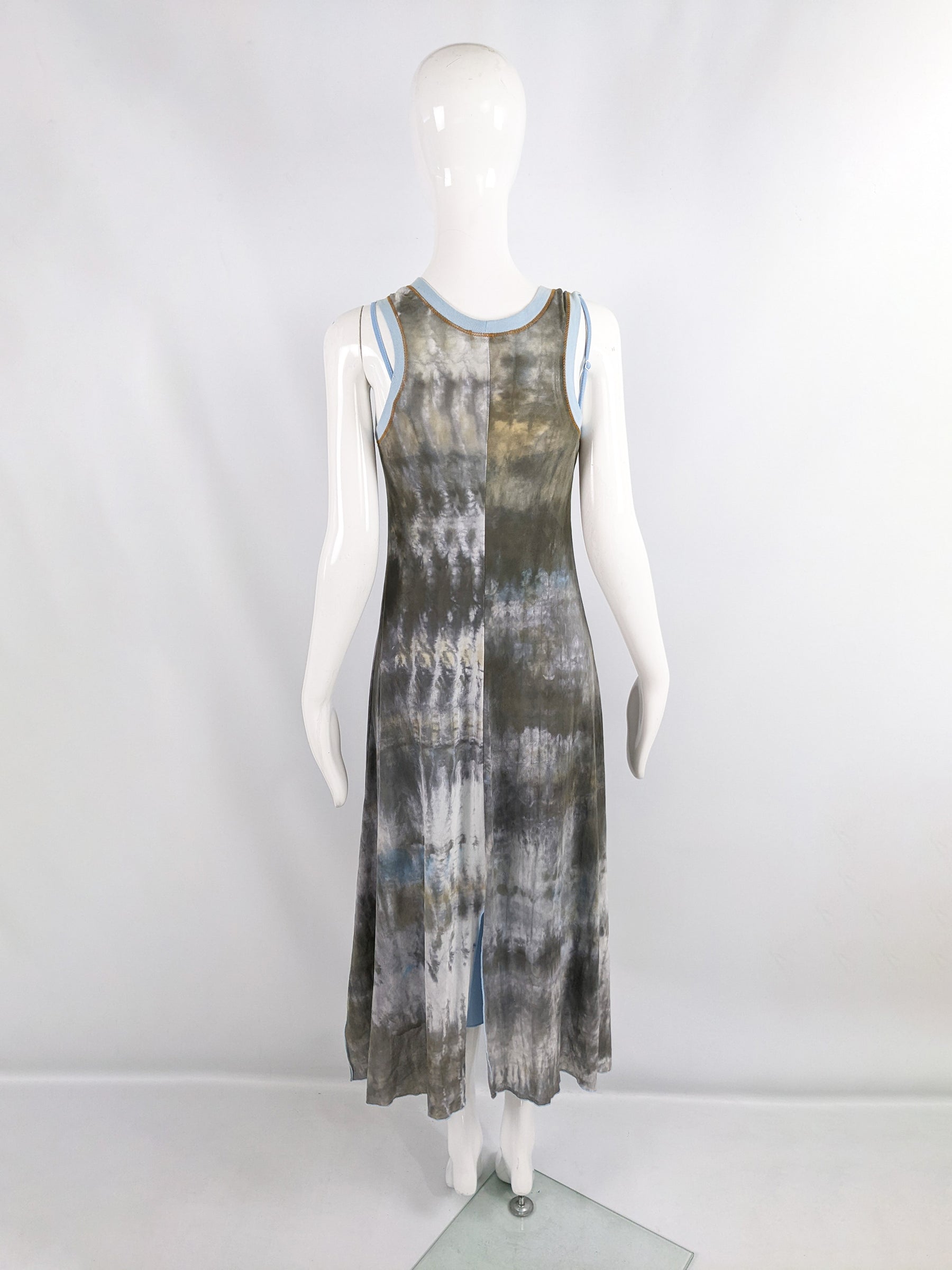 Cop Copine Vintage Mesh Two Piece Tie Dye Print Slip Dress, 1990s