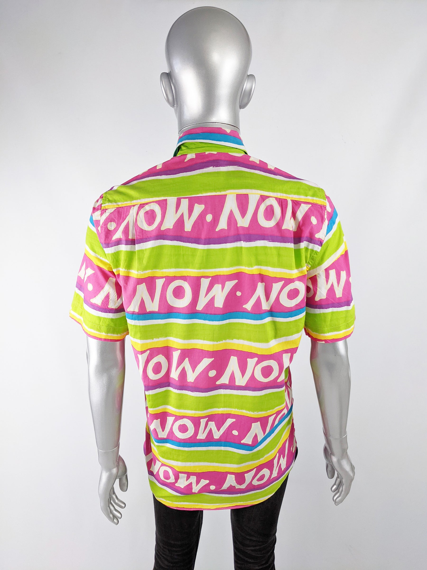 Mens Vintage 'Now' Patterned Short Sleeve Shirt, 1980s