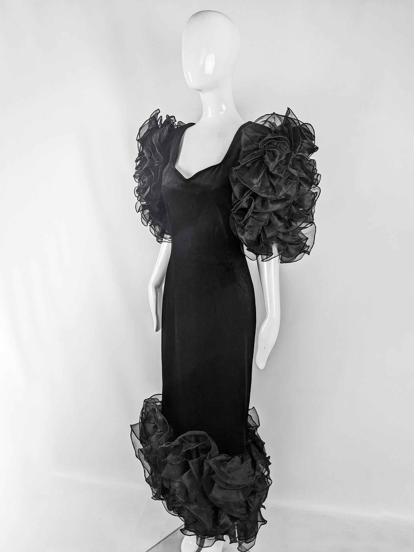 Scarvin Vintage Flamboyant Ruffled Organza & Velour Evening Dress, 1980s