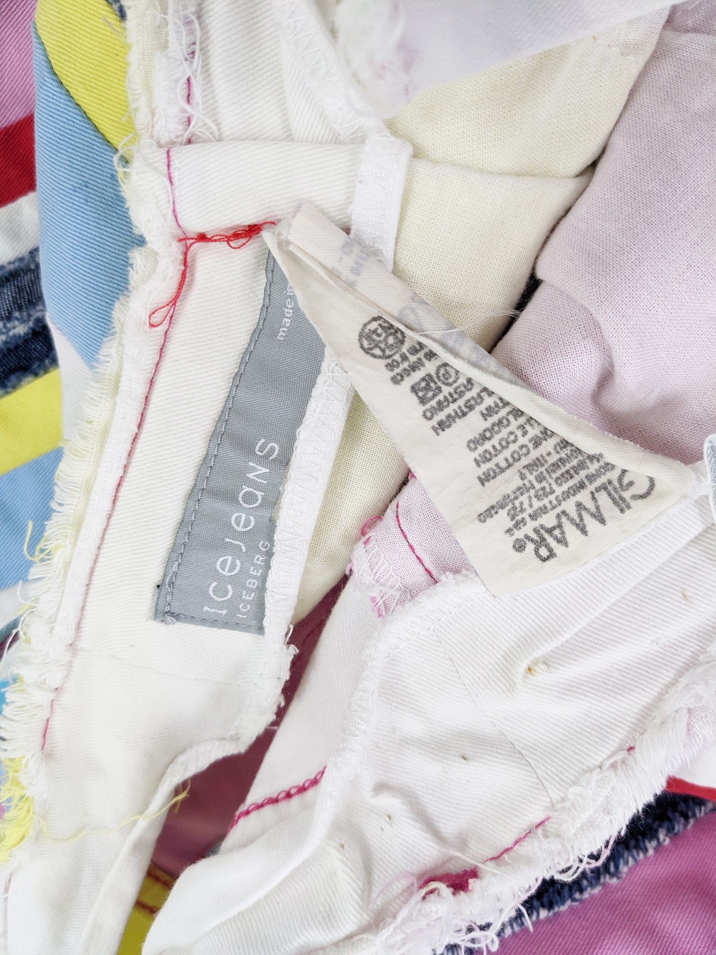 Iceberg Vintage Y2K Multicolored White Denim Patchwork Skirt, 2000s