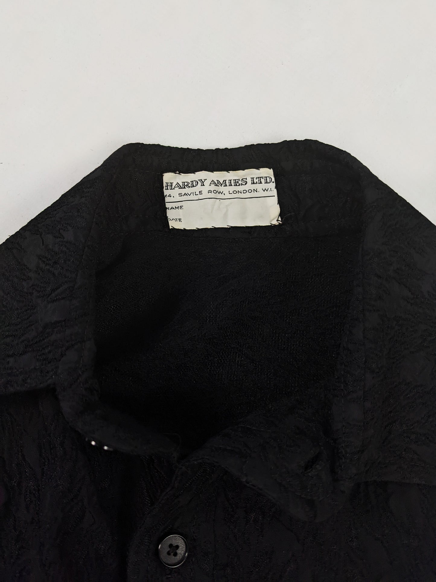 Hardy Amies Vintage Mens Black Cloqué Mod Belted Shirt, 1960s
