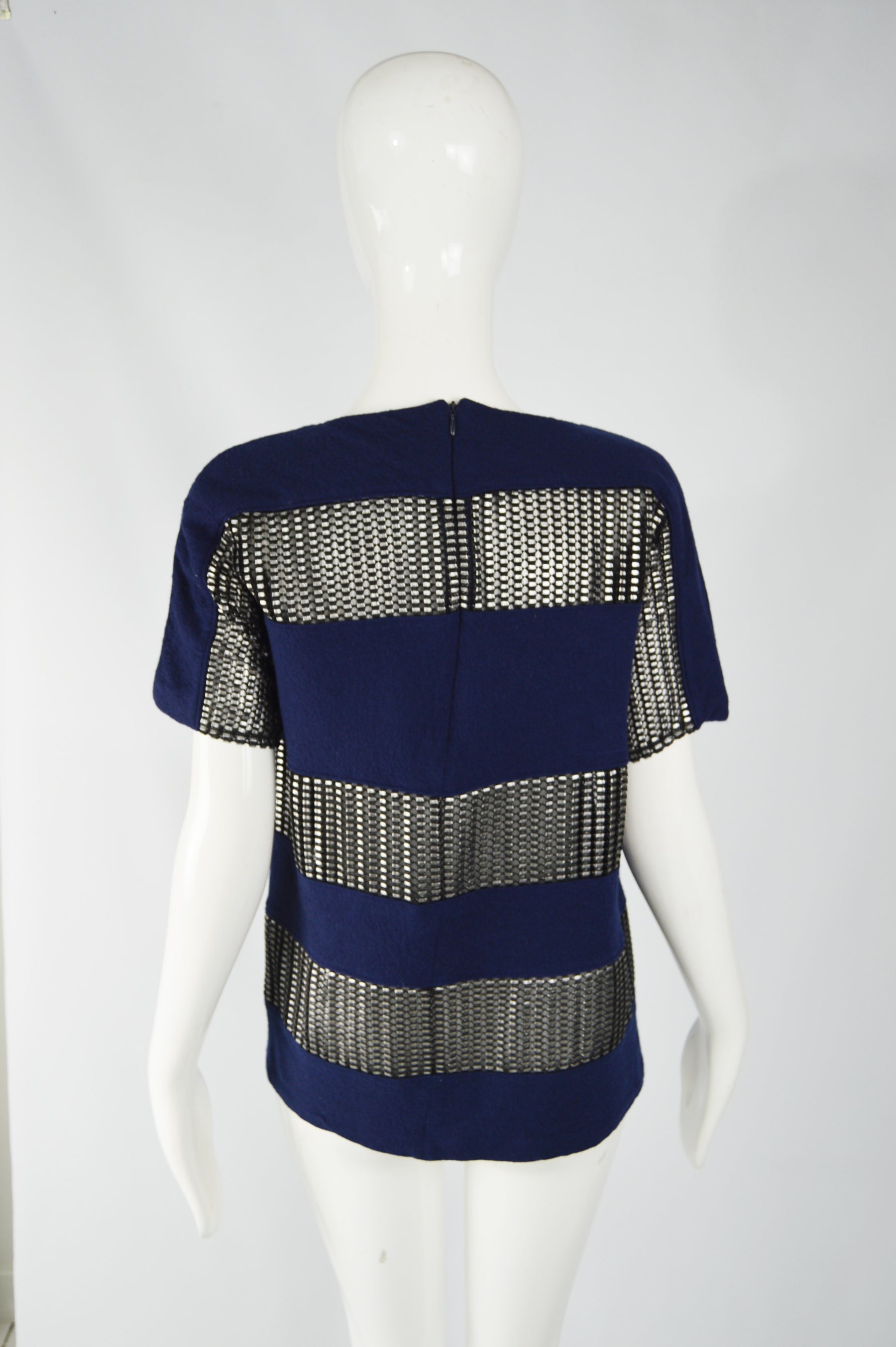 Paco Rabanne Archival Womens Blue Wool & Silver Mesh Shirt, 2000s