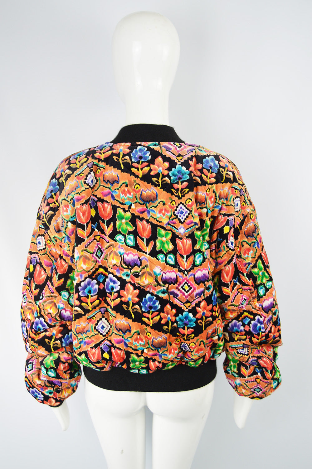 Women's Vintage Patterned Velvet Bomber Jacket, 1980s