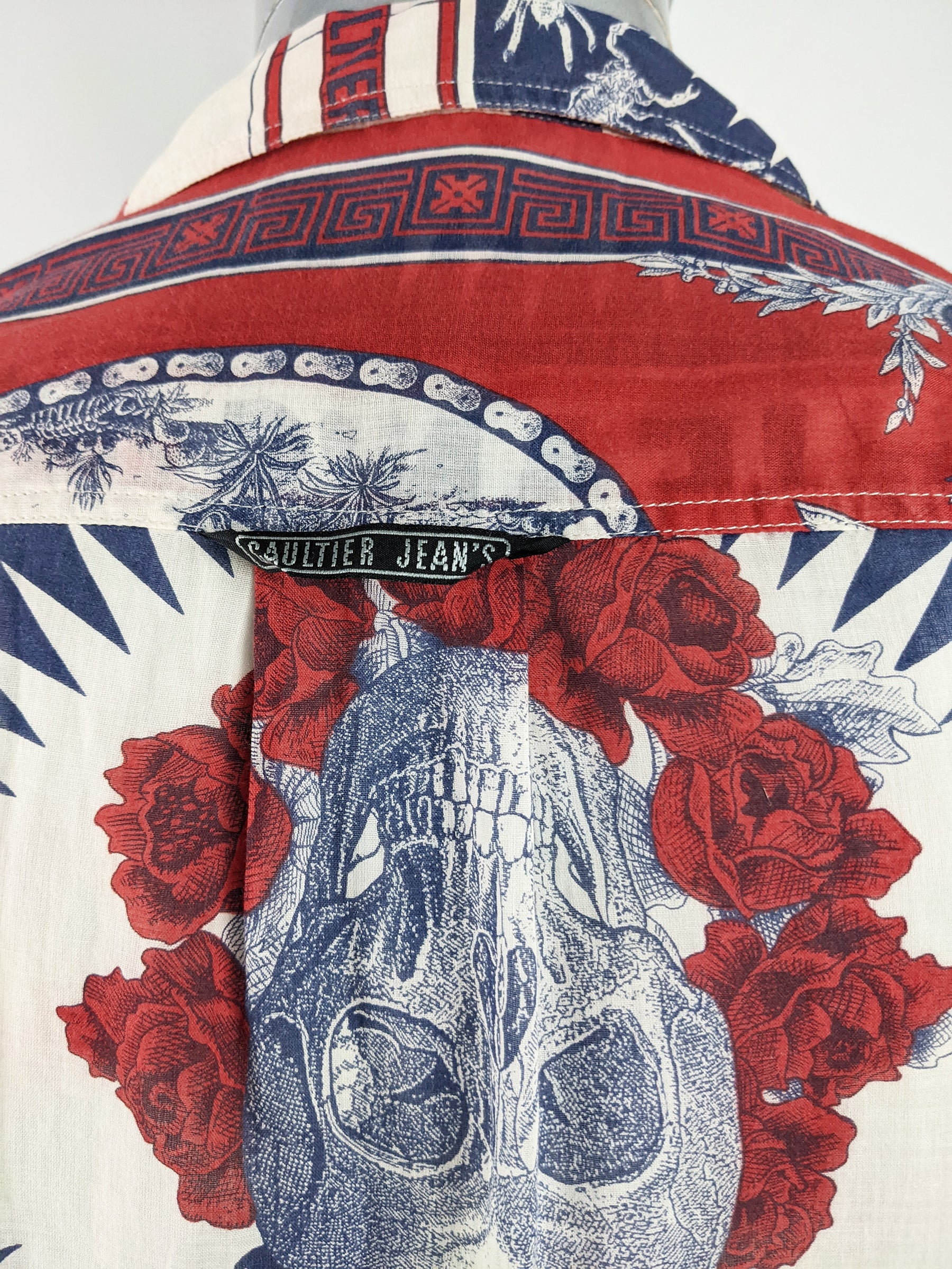 Jean Paul Gaultier Vintage Mens Blue & Red Cotton Shirt, 1990s