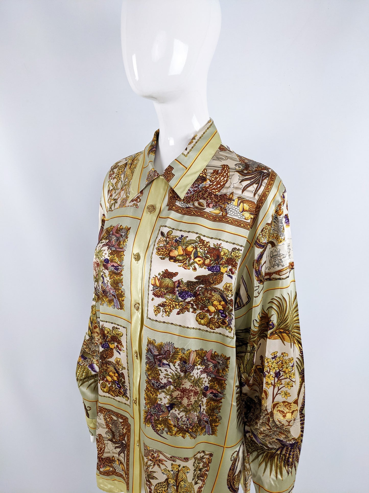 Vintage Womens Satin Animal Print Oversized Blouse, 1980s