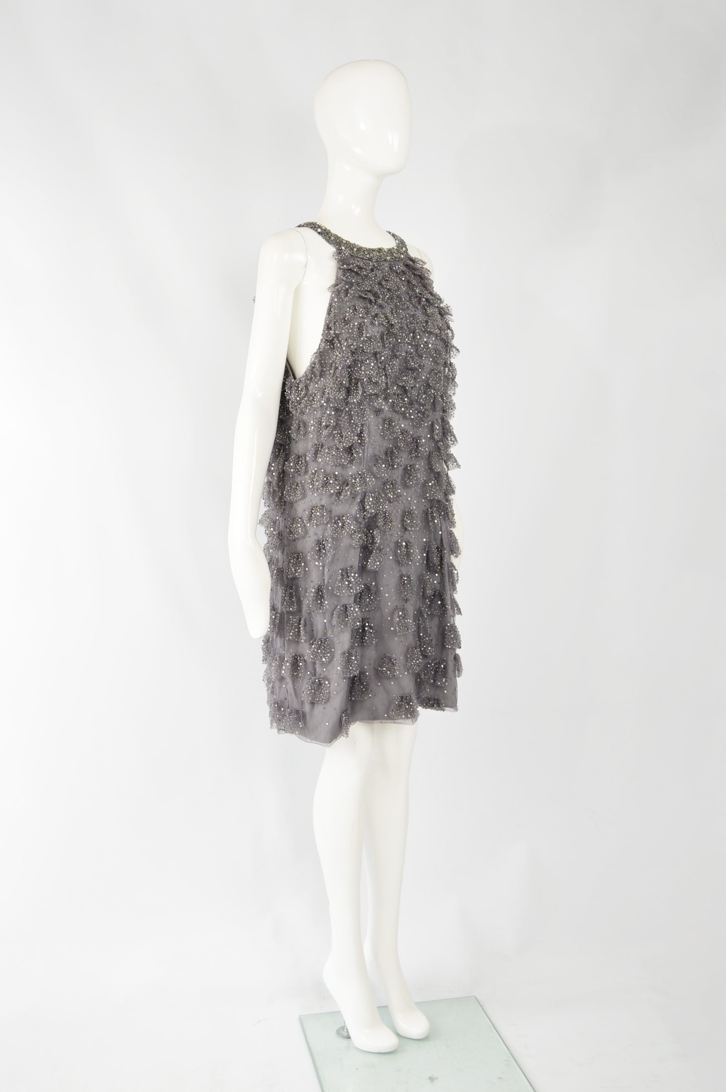 Vintage Sleeveless Beaded Ruffled Party Dress, 1990s