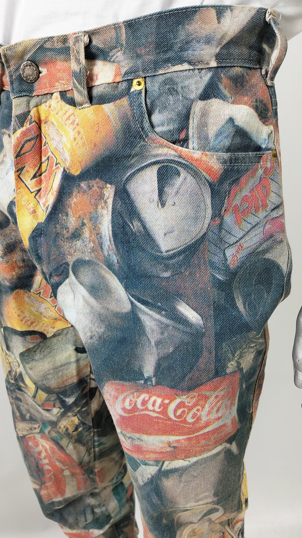 Modzart Vintage Recycled Can Pattern All Over Print Jeans, 1980s