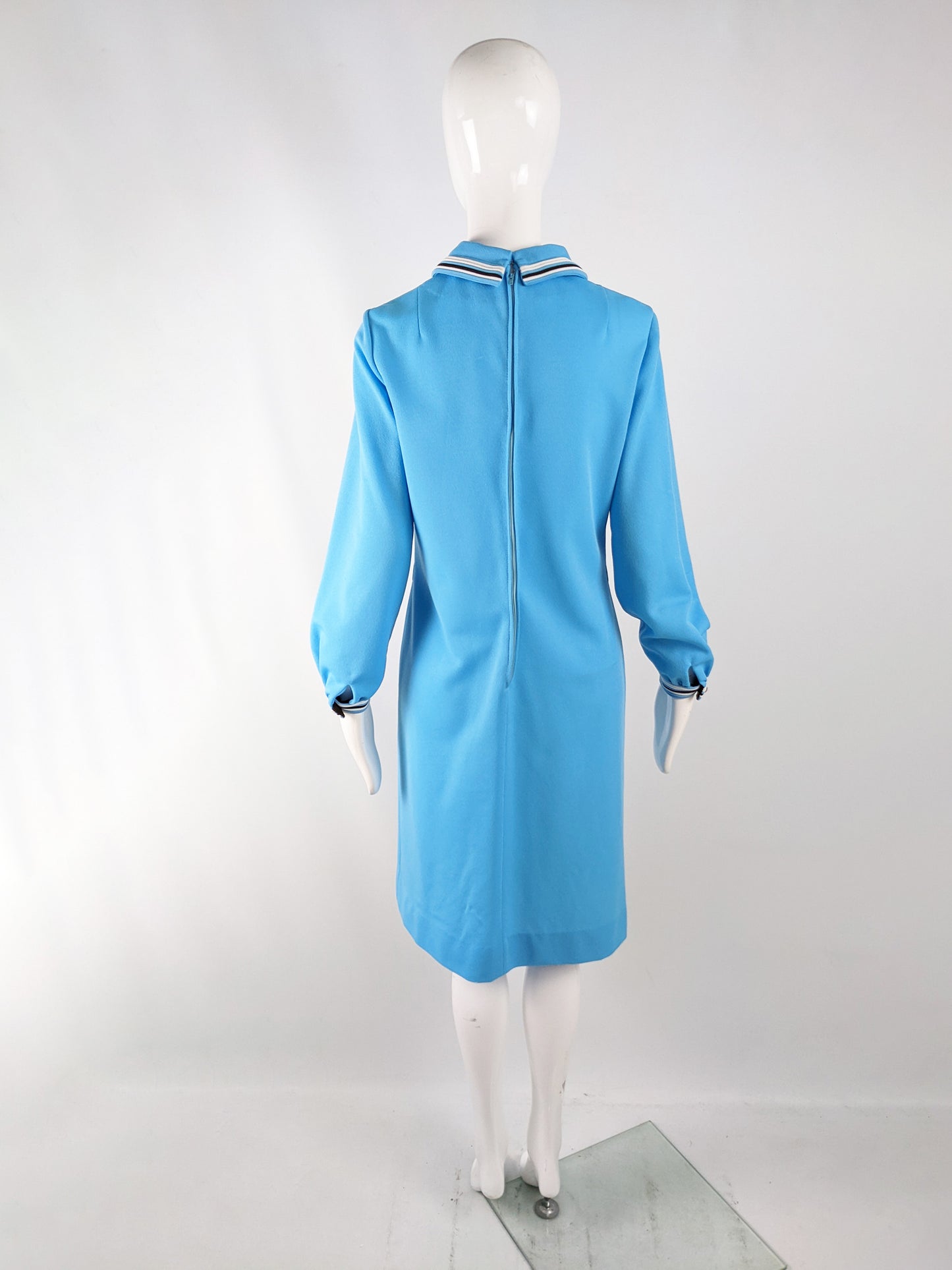 Vintage 1960s Blue Polyester Knit Shift Dress