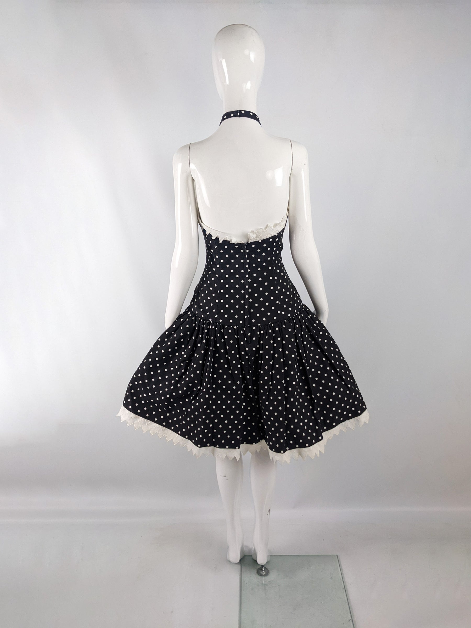 Victor Costa Vintage Halterneck Polka Dot Party Dress, 1980s