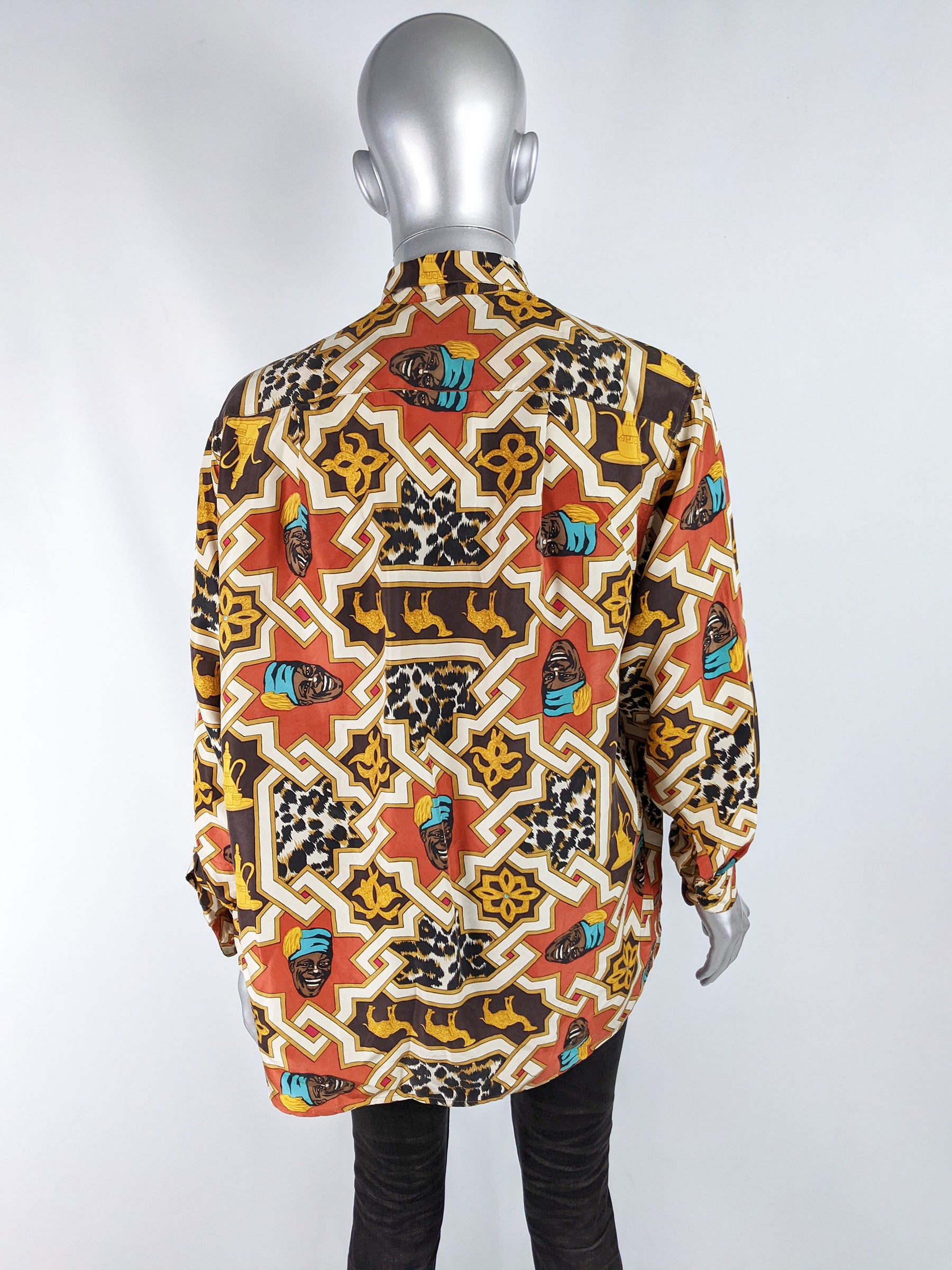 Mens Vintage Pure Silk Moorish Print Shirt, 1980s