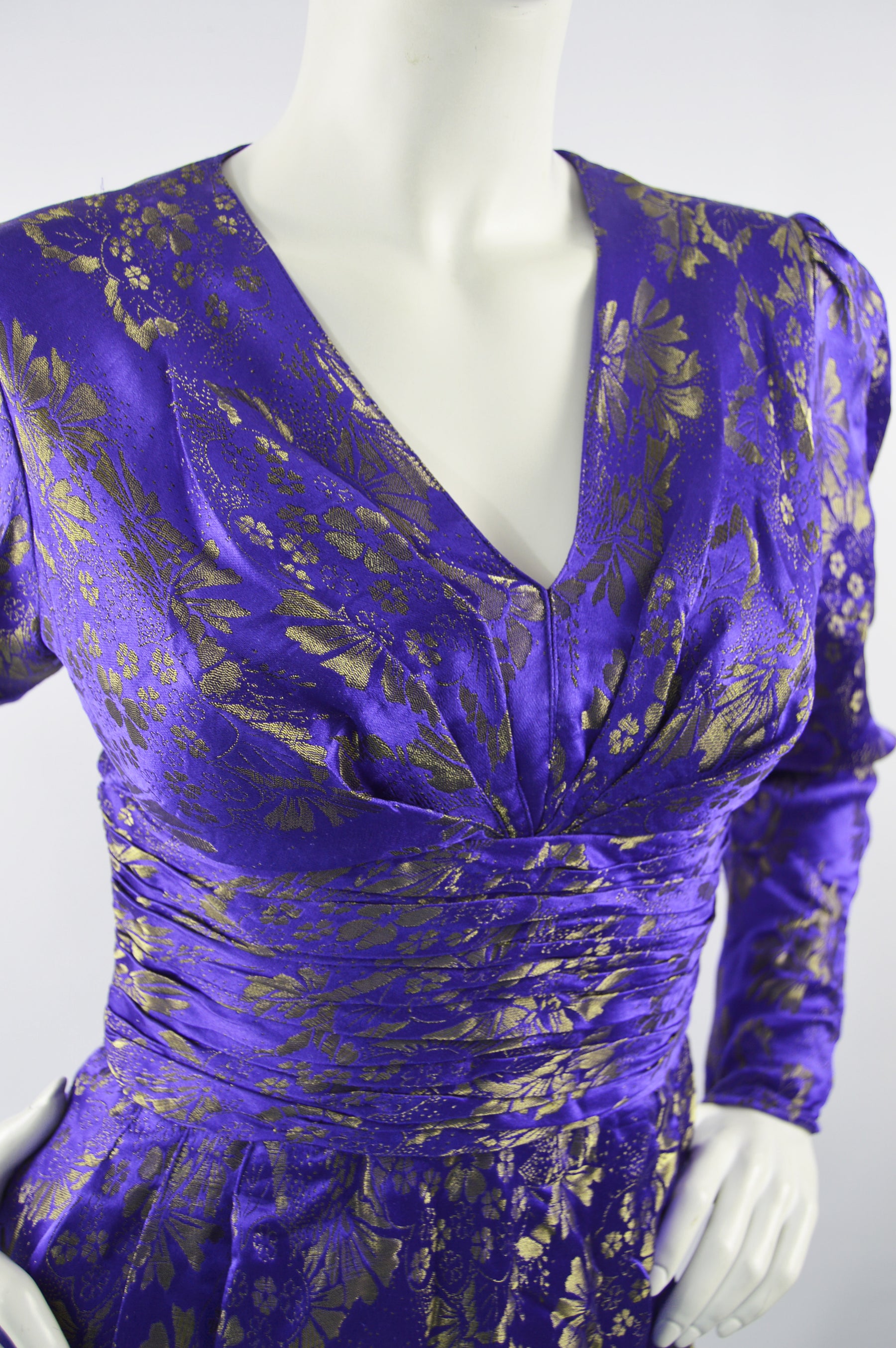 Preowned Blue & Gold Vintage Silk Party Dress, 1980s