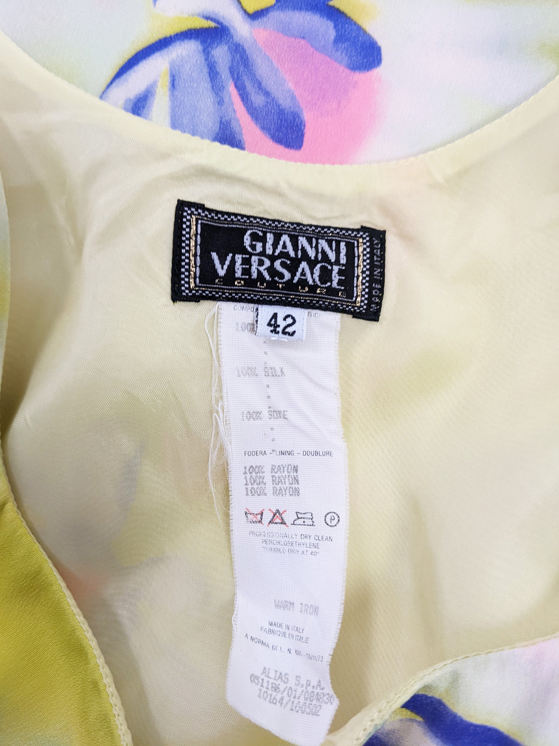 Gianni Versace Vintage Yellow Silk Floral Dress, 1990s