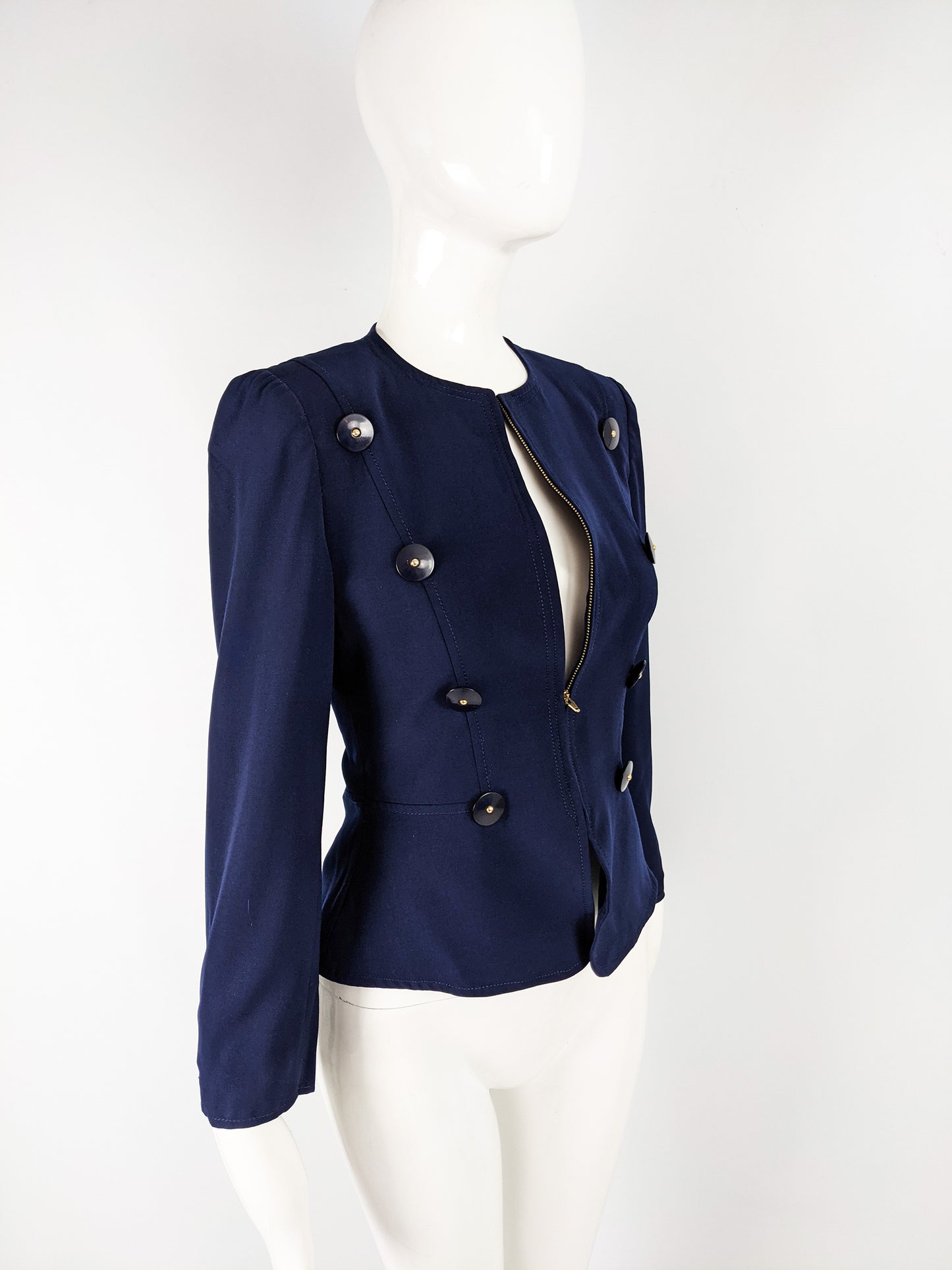 Christian Lacroix Vintage Womens Blue Wool Hourglass Jacket, 1980s