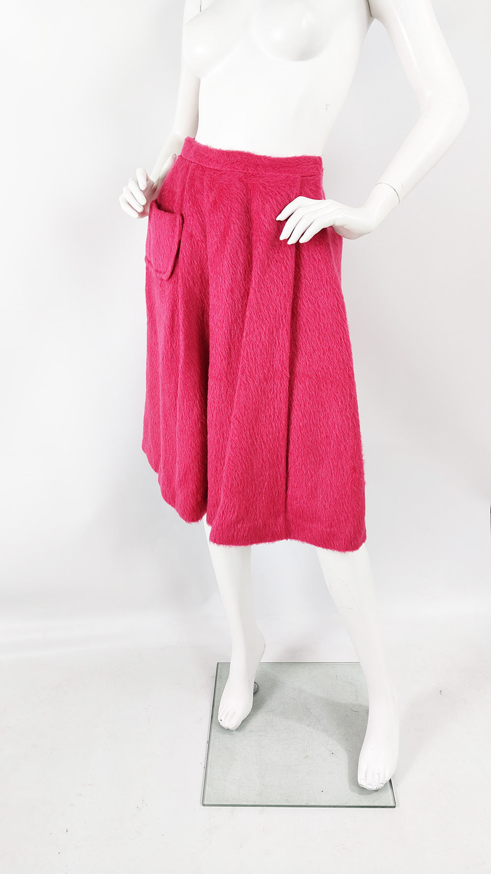 Vintage 60s Furry Raspberry Pink Wool A Line Skirt, 1960s