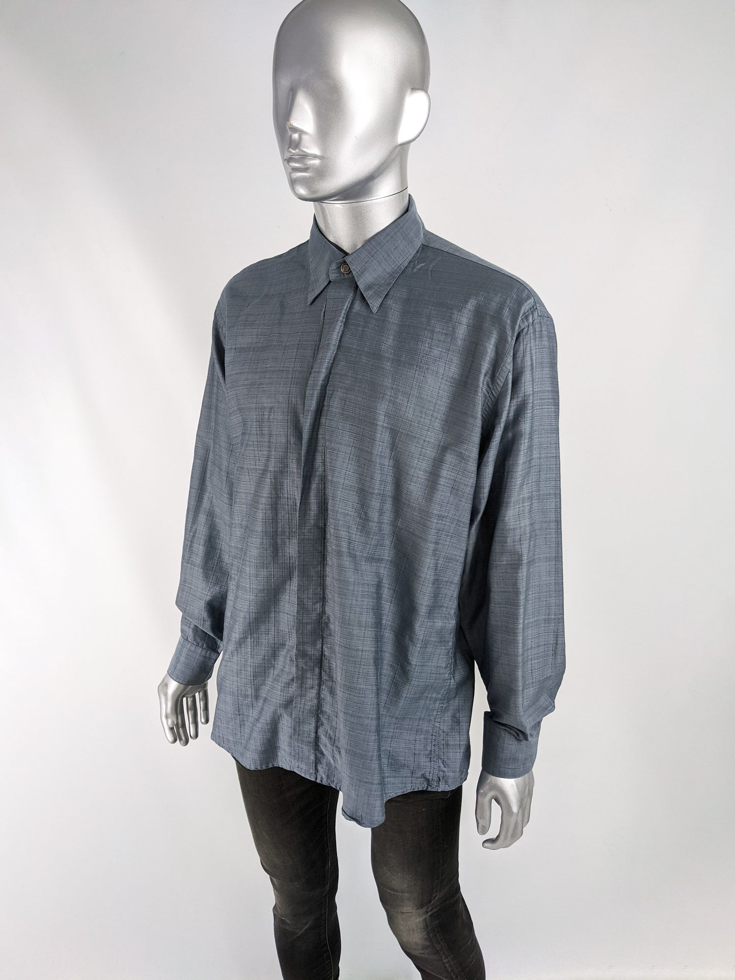 Vintage Mens Slub Cotton Detachable Collar Shirt, 1990s