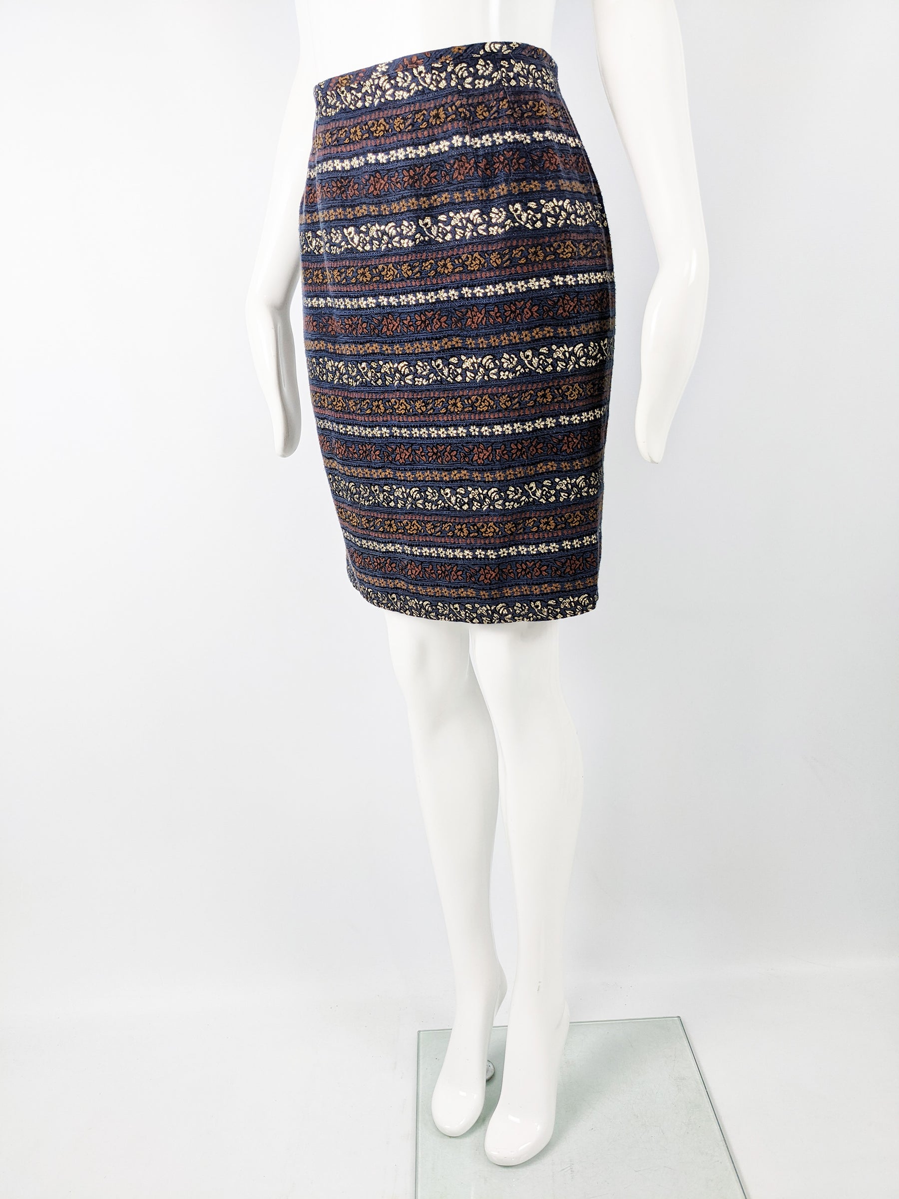 Jean Paul Gaultier Blue Vintage Brocade Pencil Skirt, 1980s