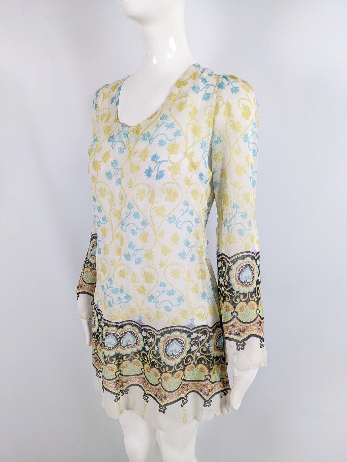 London Mob of Carnaby Street Vintage Sheer Boho Mini Dress, 1960s