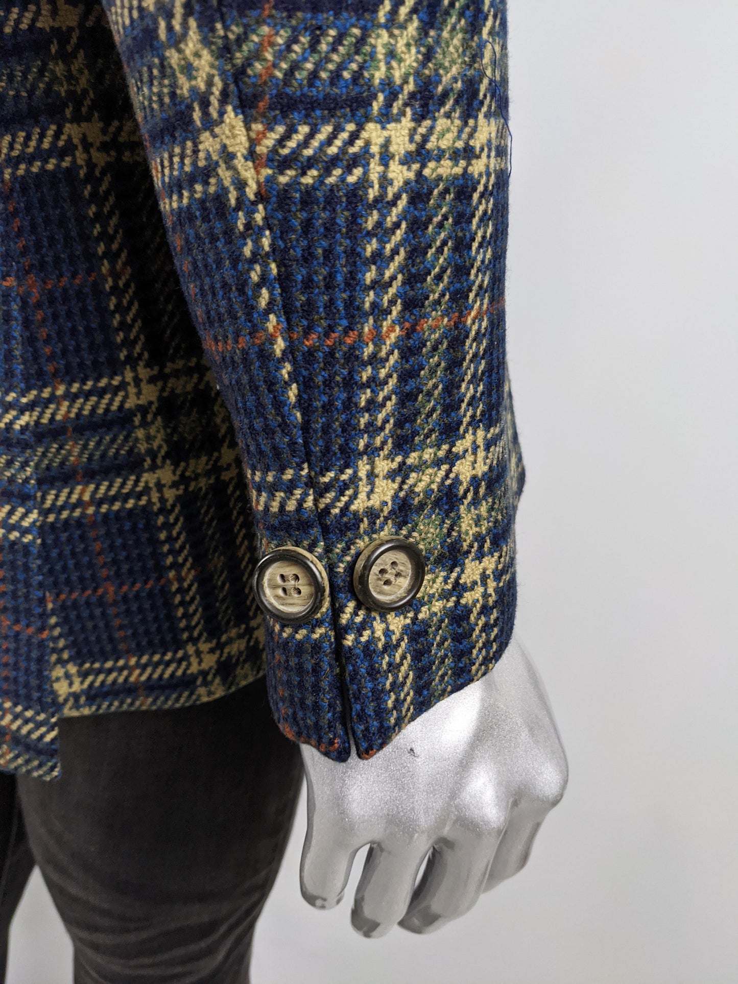 Simon of London Vintage Mens Blue Pure Wool Checked Jacket, 1970s