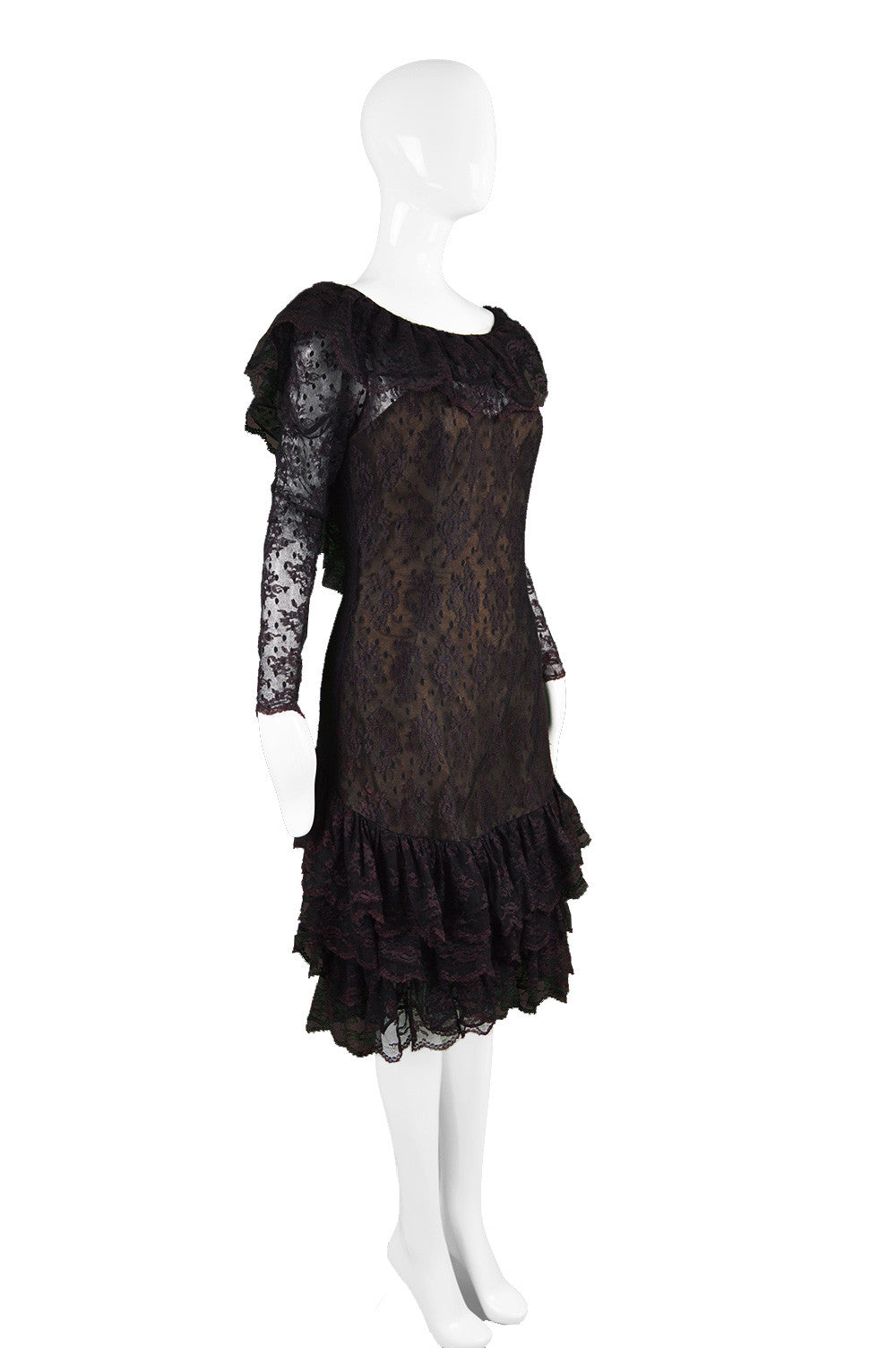 Vintage Victor Costa Purple & Black Lace Dress, 1980s Zeus Vintage Vintage Victor Costa Purple & Black Lace Dress, 1980s Zeus Vintage