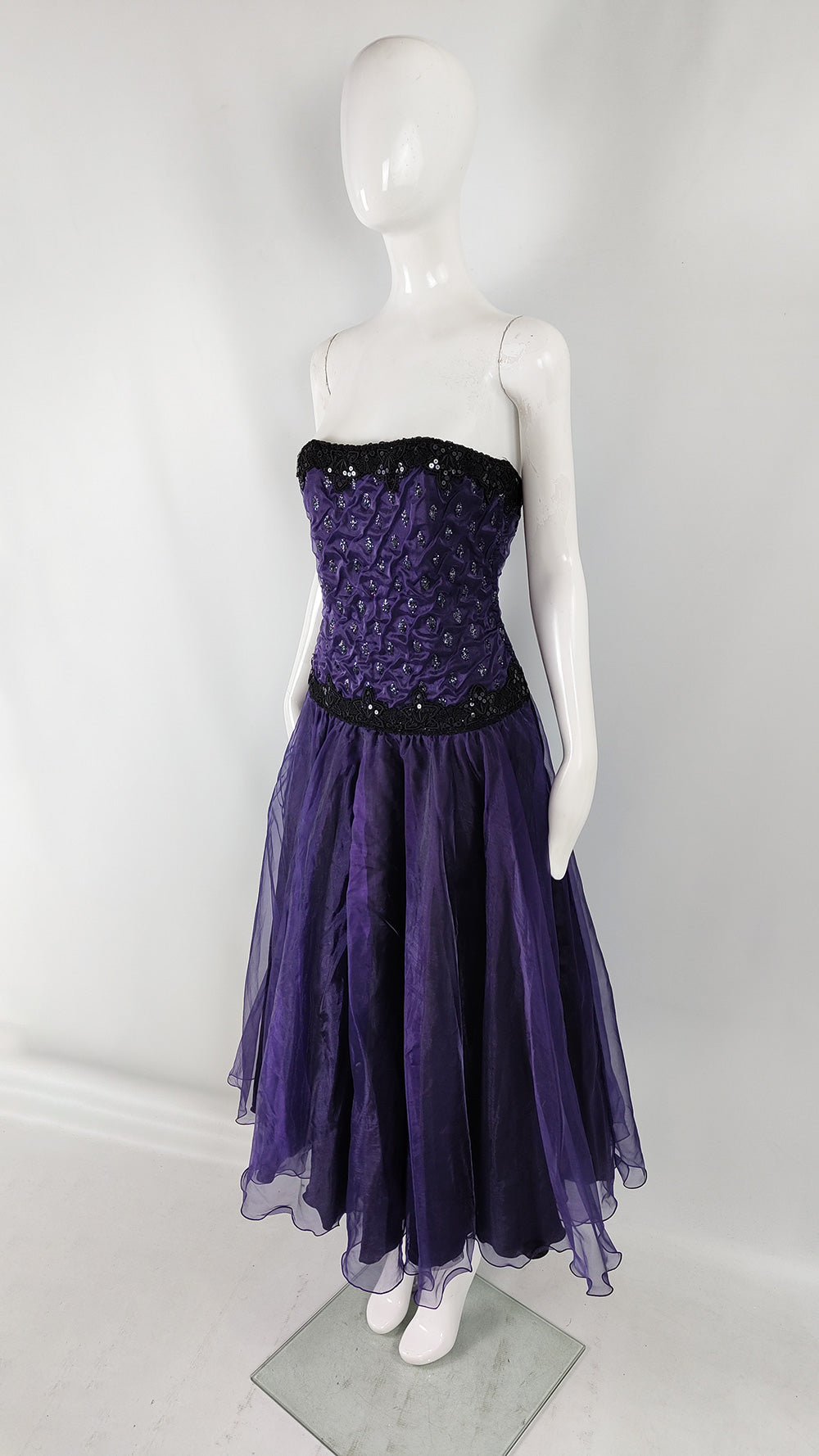Terence Nolder Vintage Purple Organza Sequin Evening Dress, 1980s