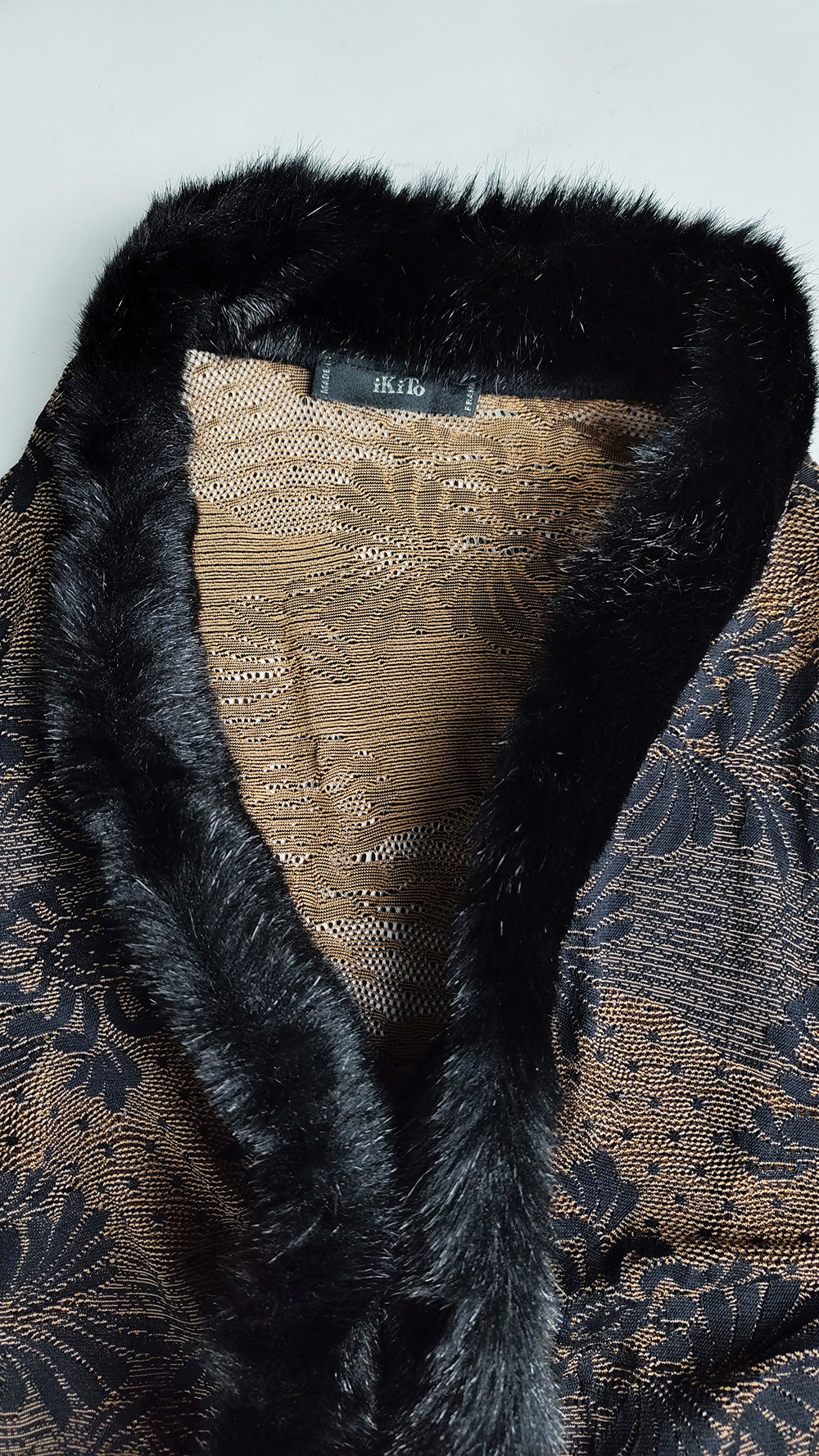 Ikito Vintage Brown Lace & Black Faux Fur Jacket, 1990s