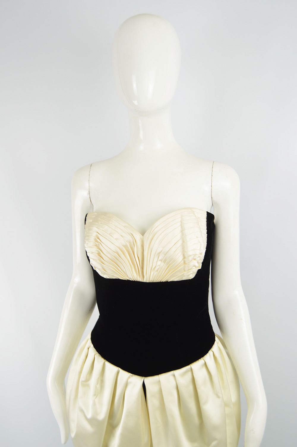 Vintage Black Velvet & Ivory Silk Satin Party Dress, 1980s