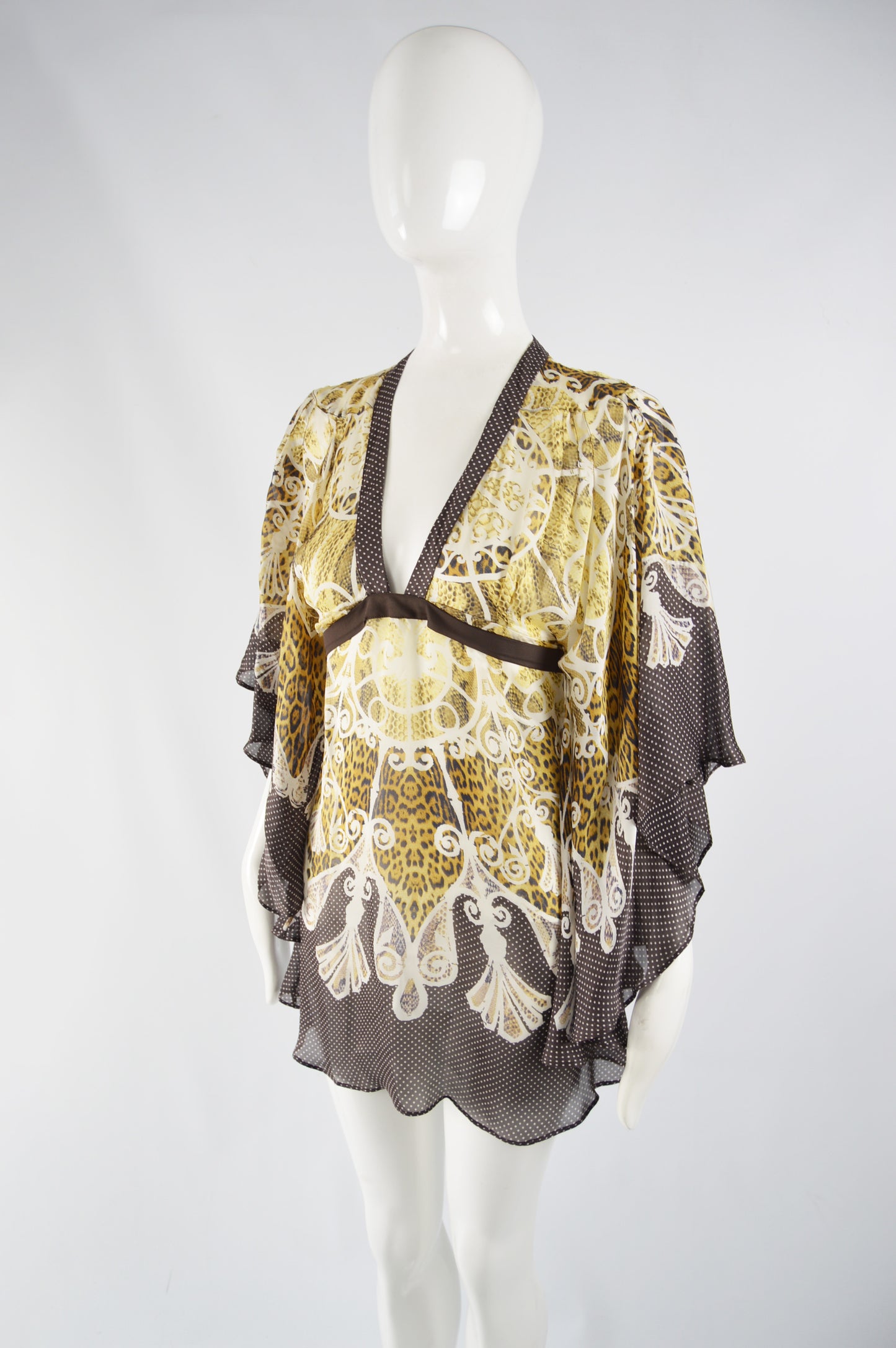 Womens Vintage Kimono Sleeve Silk Top, 2000s