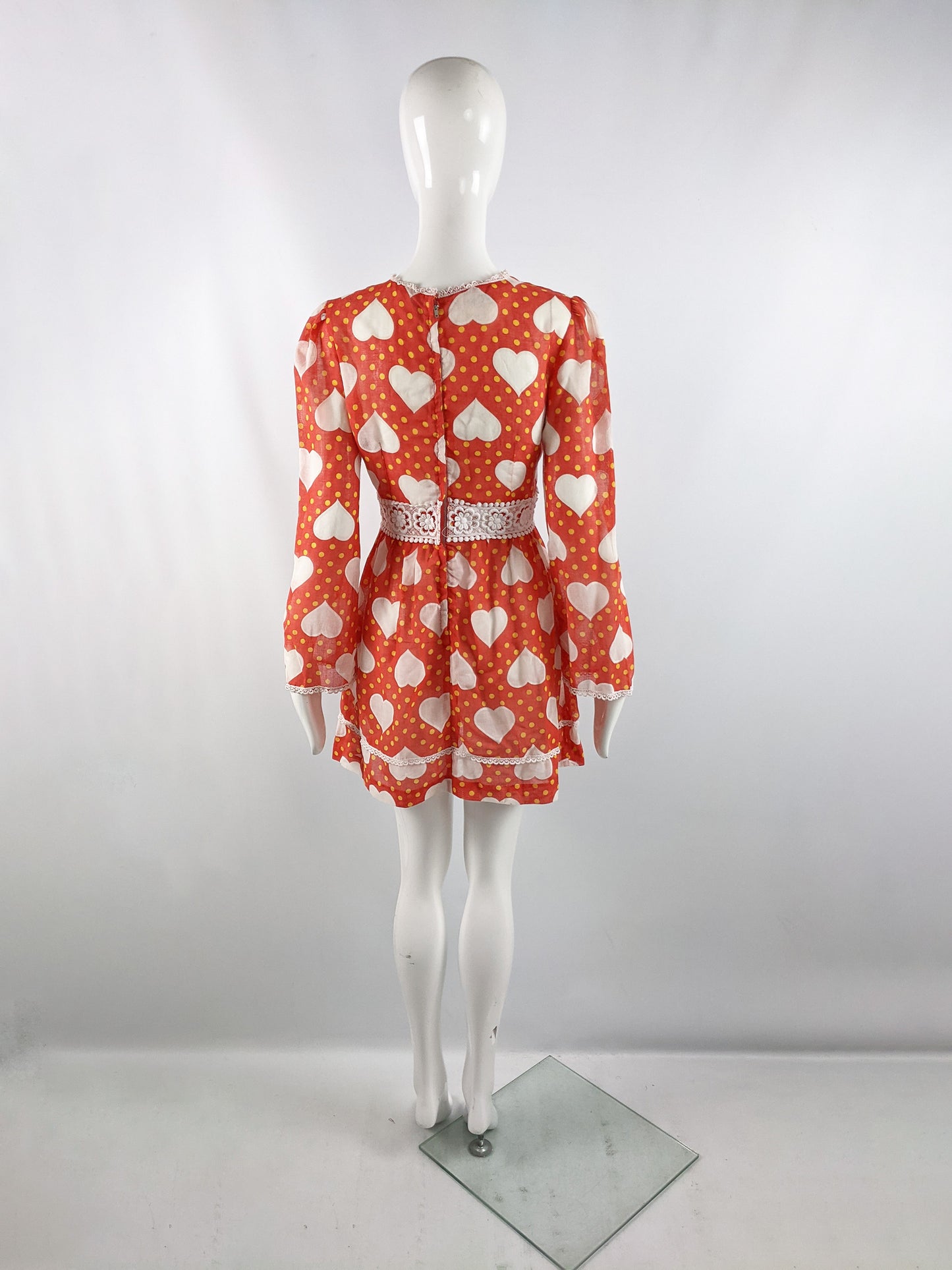 Vintage Sheer Love Heart Pattern Voile Mini Dress, 1960s