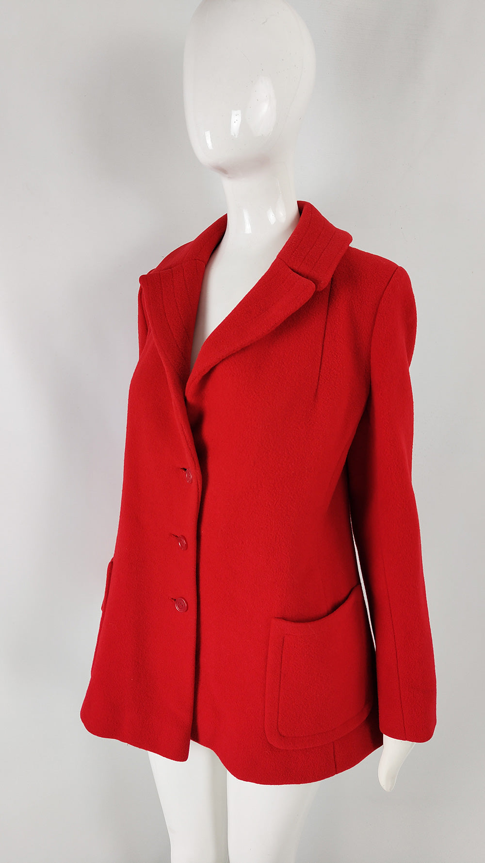 Elgee Vintage 60s Red Pure Wool A Line Mod Coat, 1960s