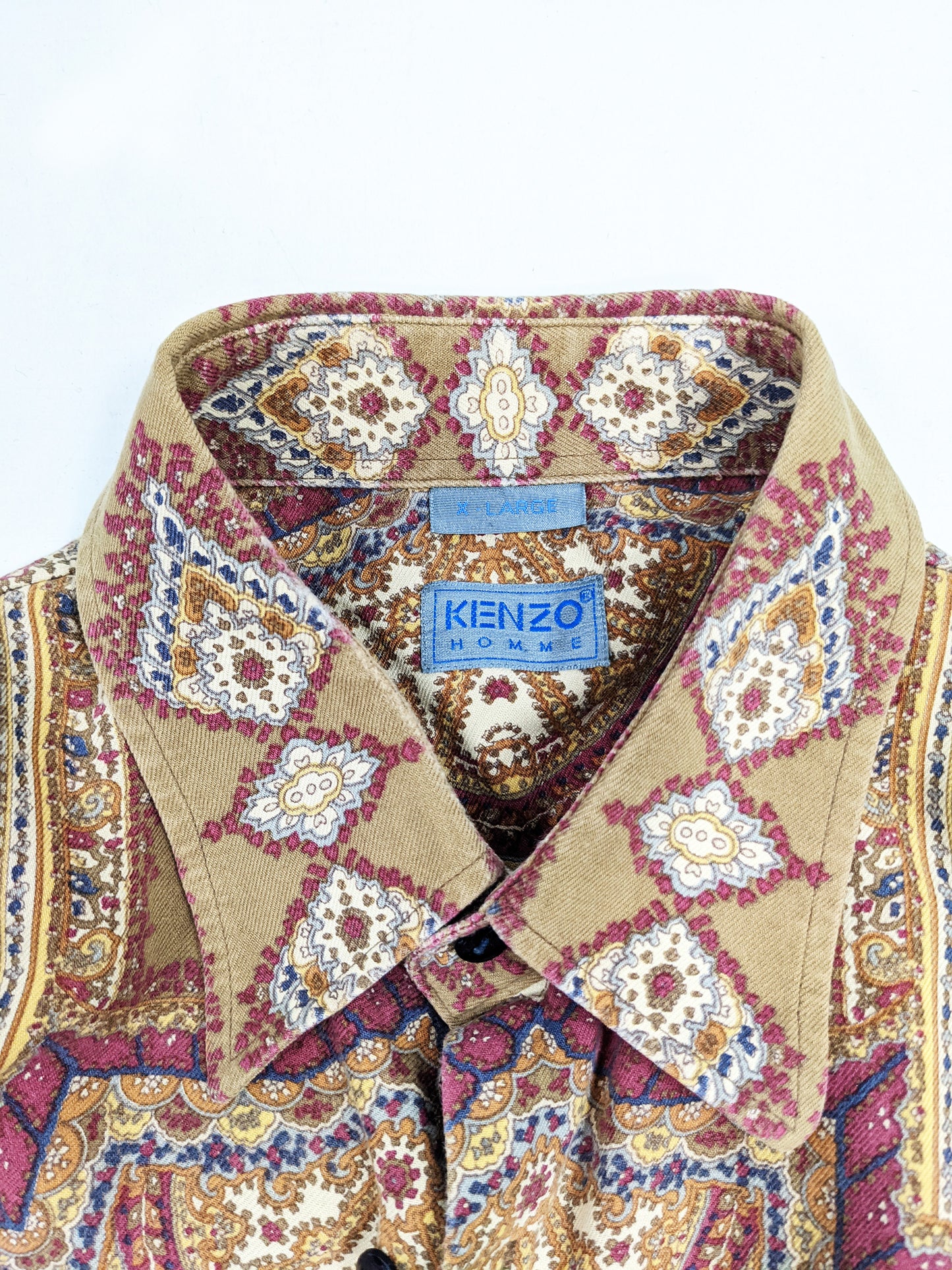 Mens Vintage Patterned Tapestry Print Long Sleeve Shirt, 1990s