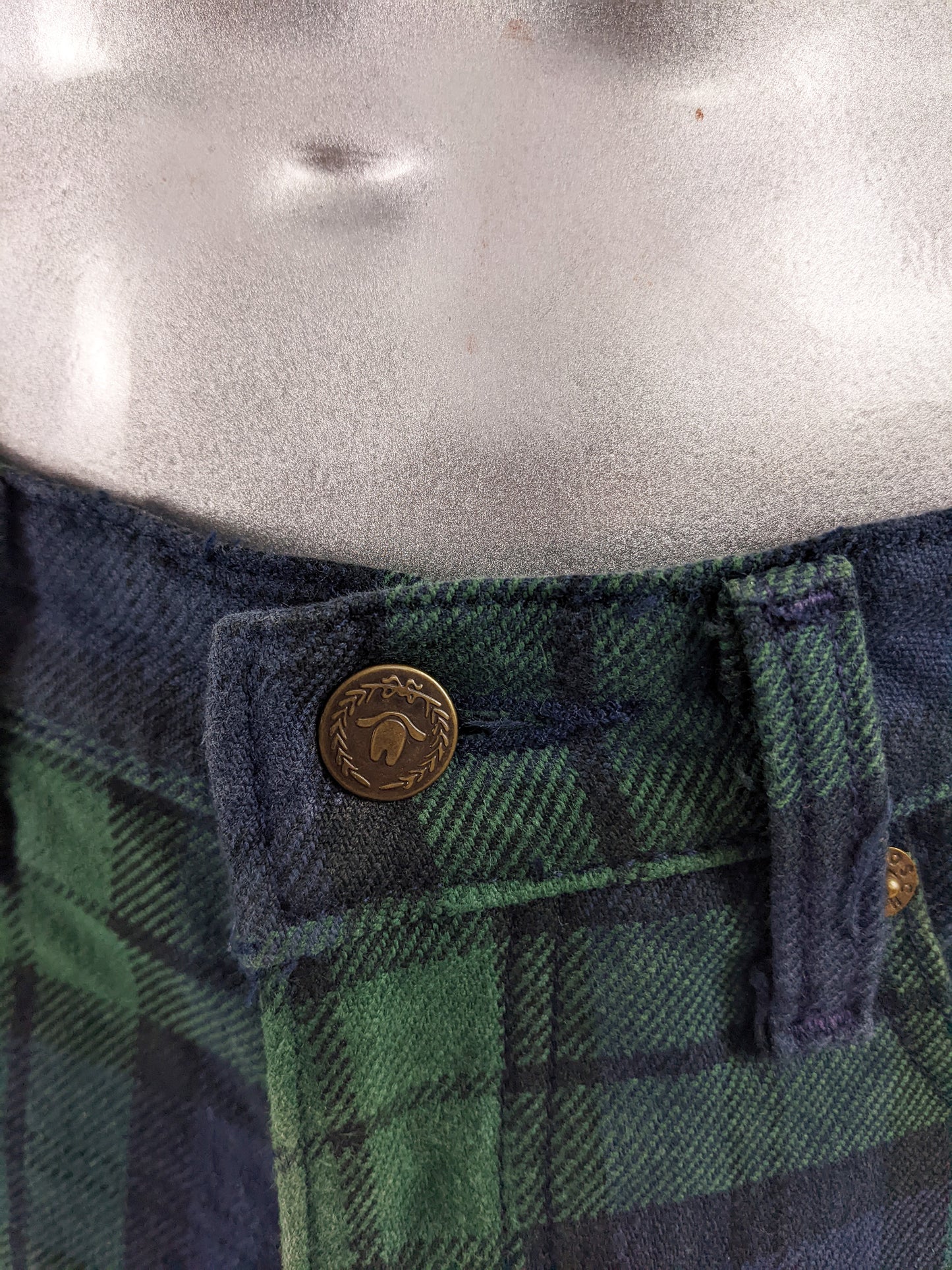 Moschino Vintage Mens Blue & Green Tartan Jeans, 1980s
