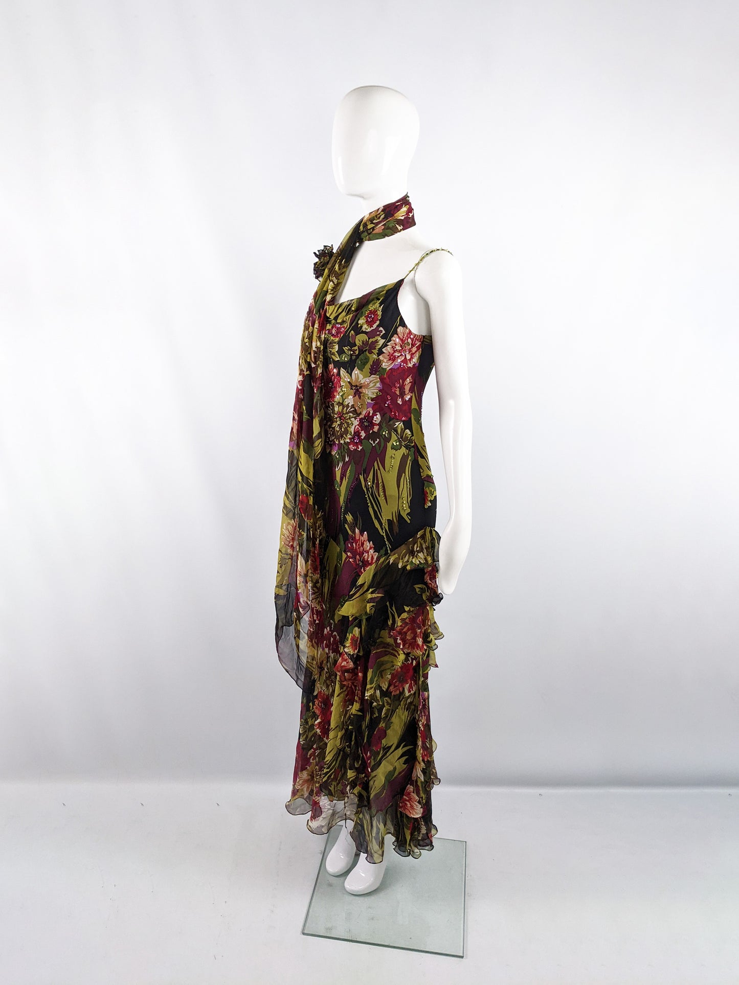 Vintage Silk Chiffon Maxi Slip Dress, 1990s
