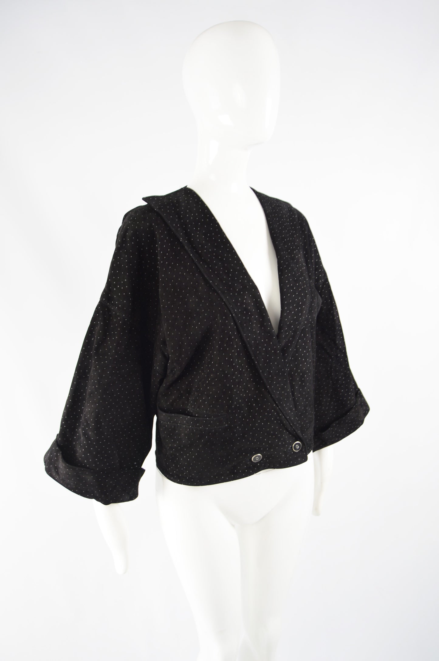 Gianni Versace Vintage Womens Suede & Leather Kimono Sleeve Jacket, 1980s