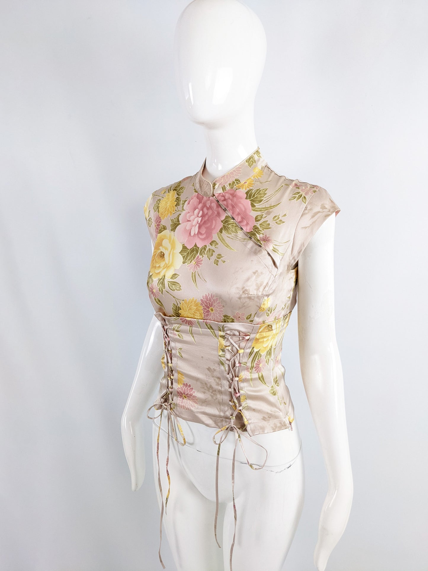 Karen Millen Vintage Y2K Pastel Pink Asian Style Silk Blouse, 2000s